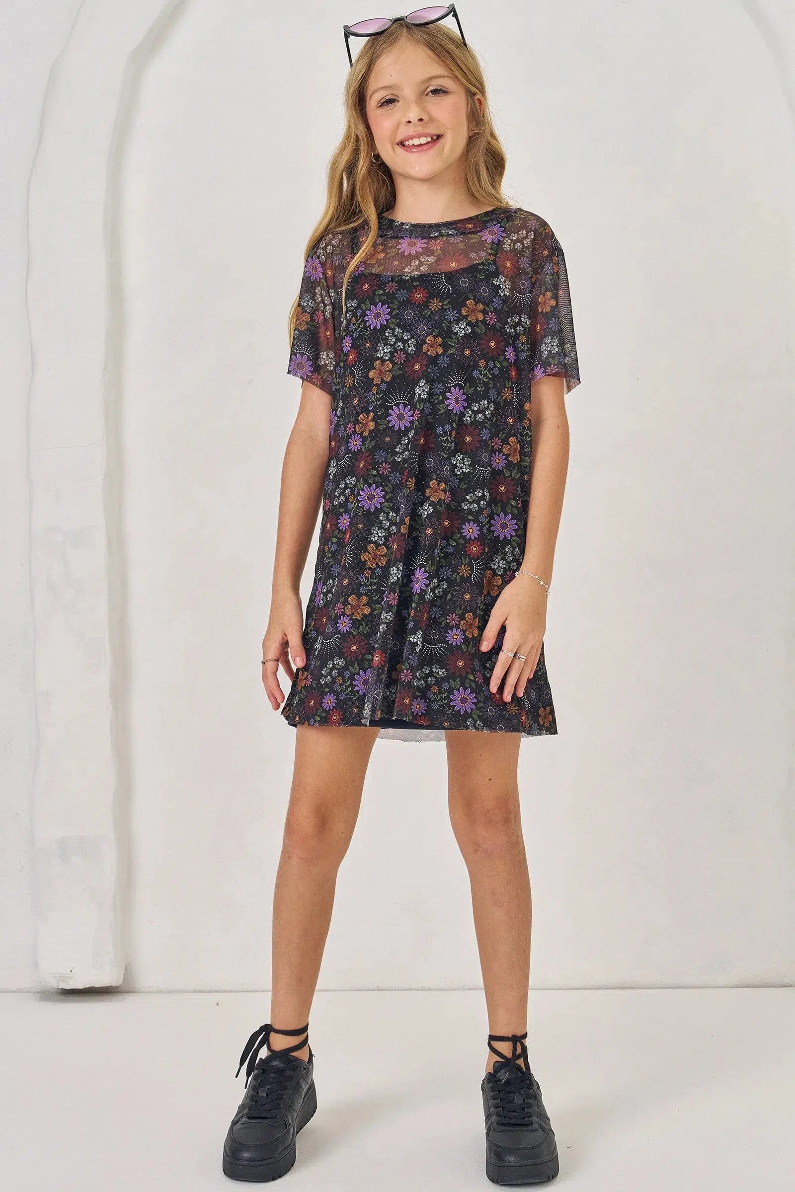 Vestido Teen Menina em Cotton com Sobreposição de Tule 81769 Lilimoon