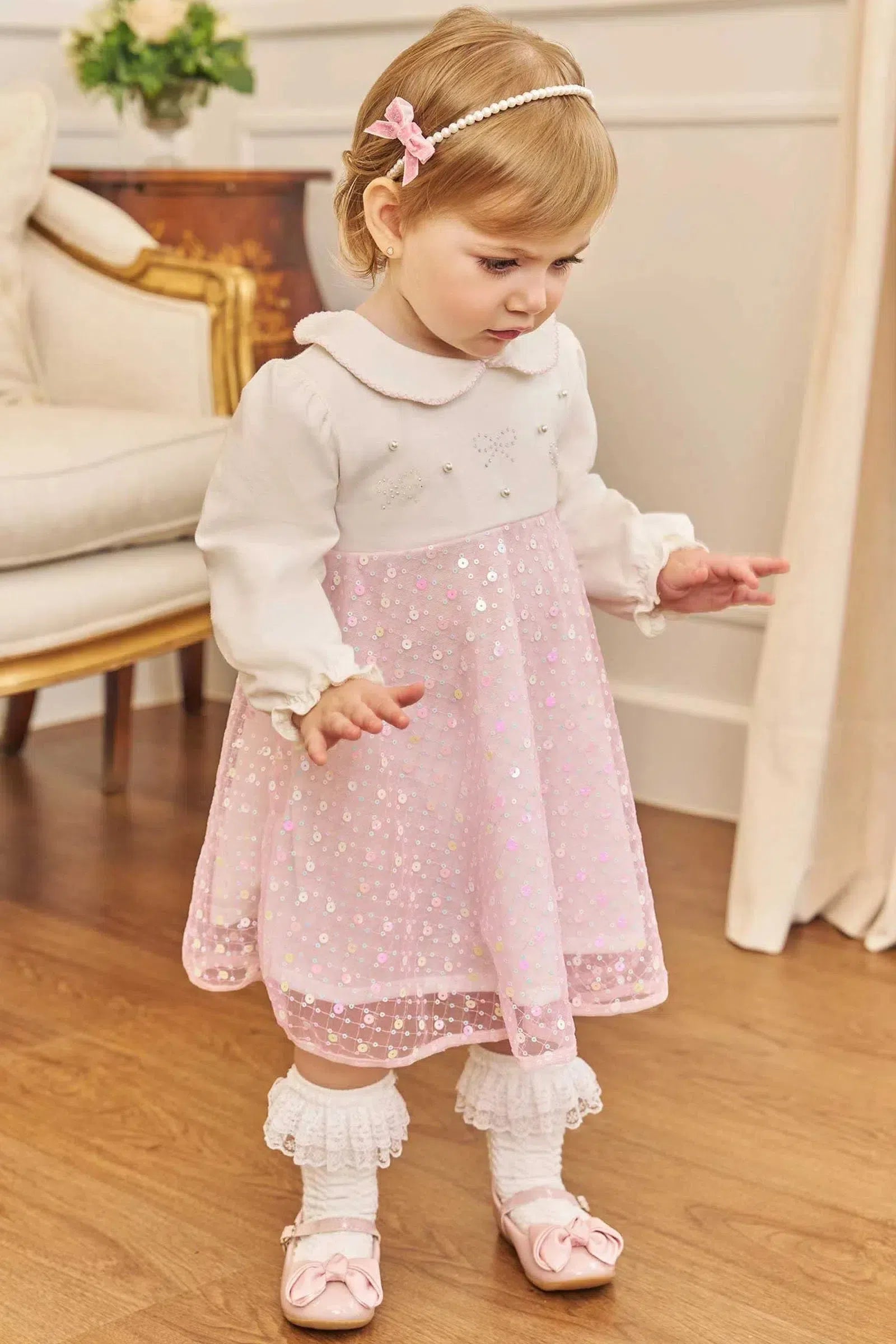 Vestido em Cotton e Tule Bordado 81405 Kukiê Bebê Menina