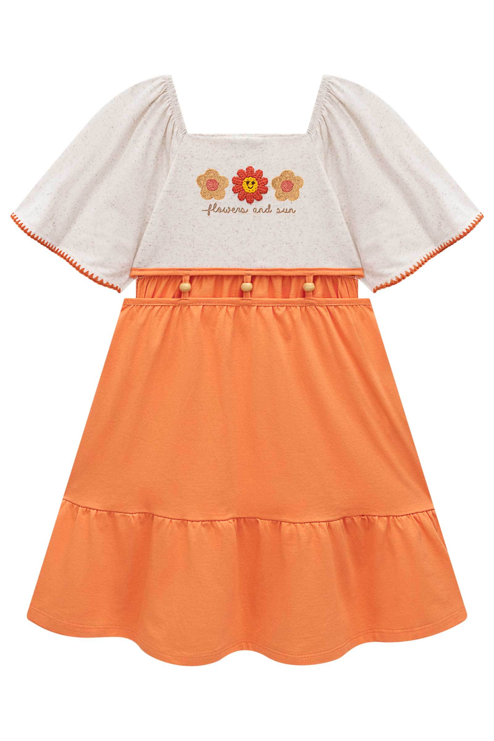 Vestido em Cotton Linho e Meia Malha 76967 Kukiê