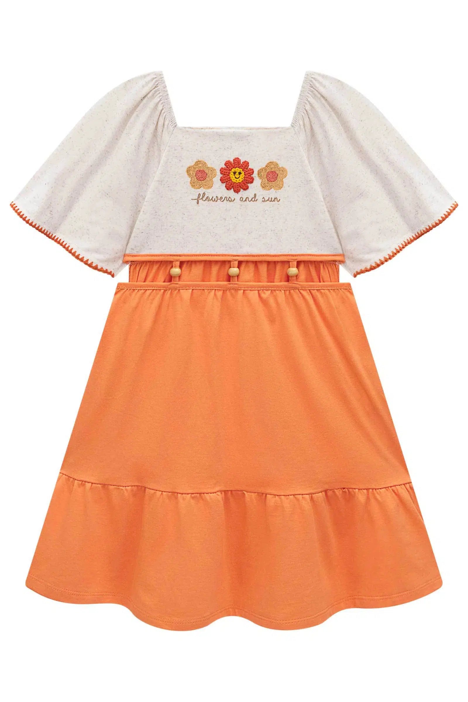 Vestido em Cotton Linho e Meia Malha 76967 Kukiê