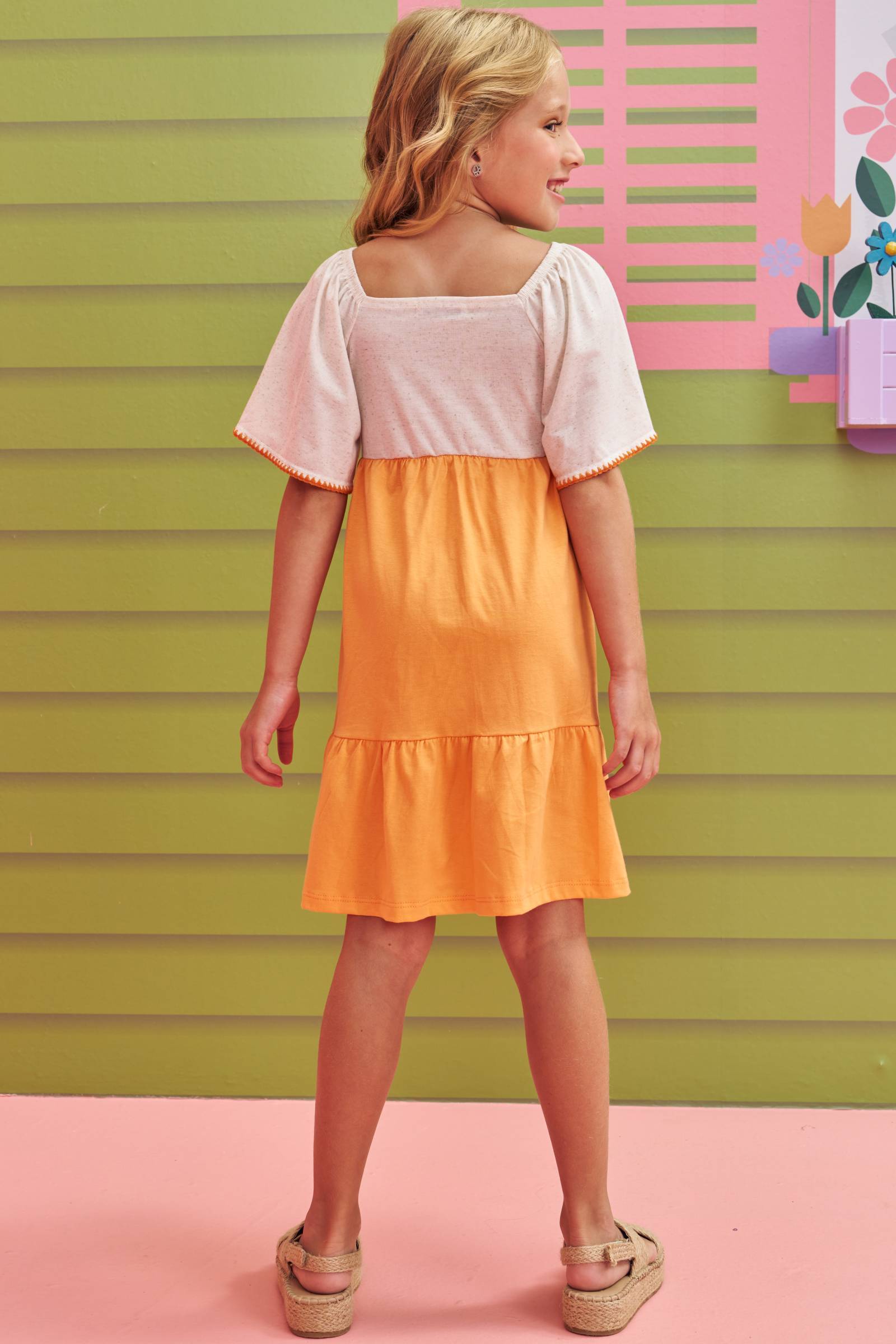 Vestido em Cotton Linho e Meia Malha 76967 Kukiê