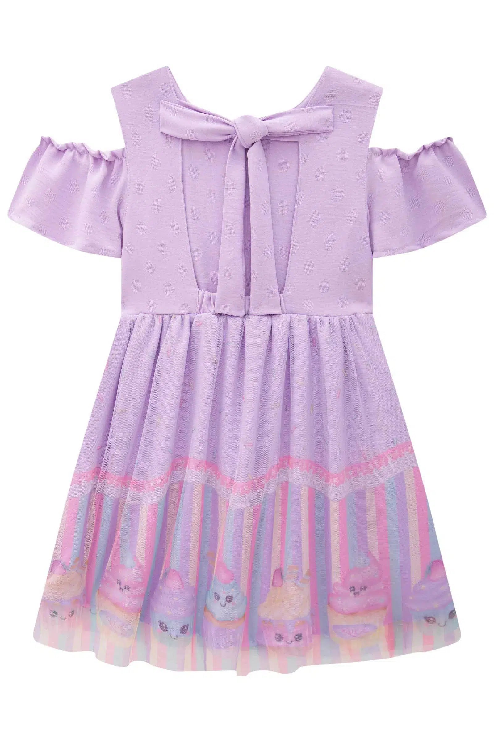 Vestido Infantil Menina em Crepe Dots e Tule com Elastano 82256 Kukiê