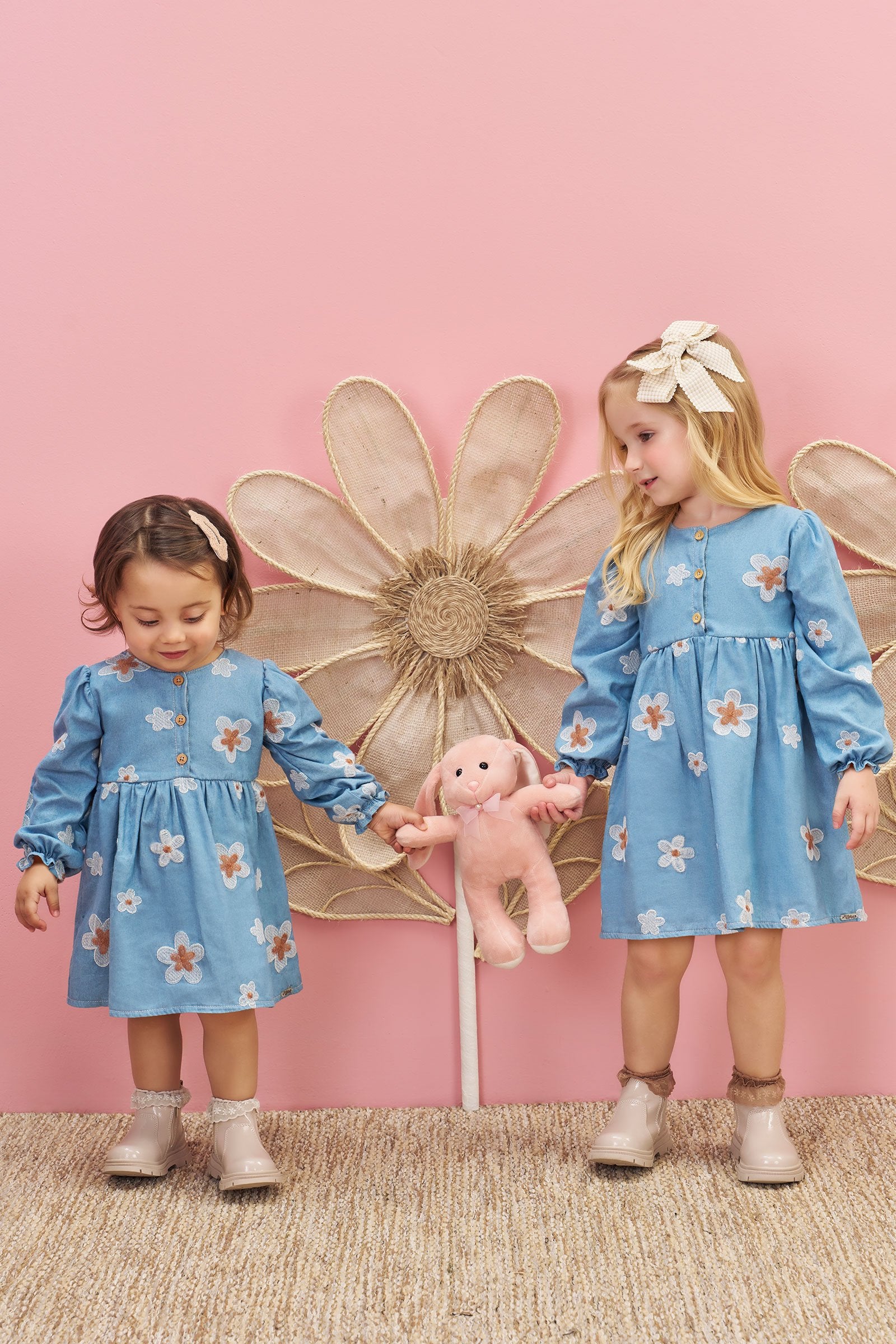 Vestido em Denim Bordado 79378 Infanti Bebê Menina