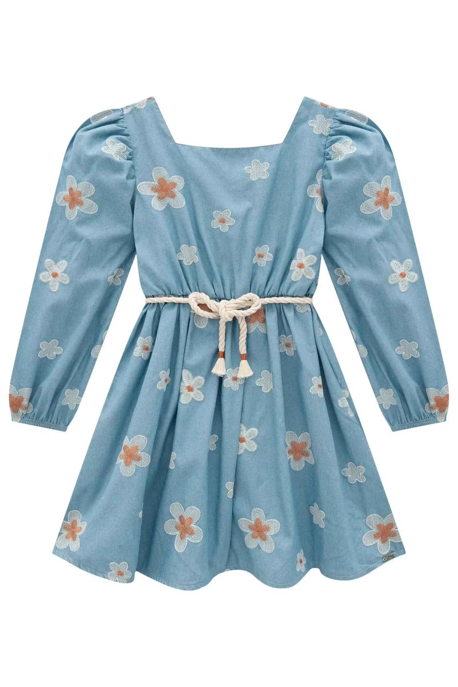 Vestido em Denim Bordado 79573 Infanti Infantil Menina