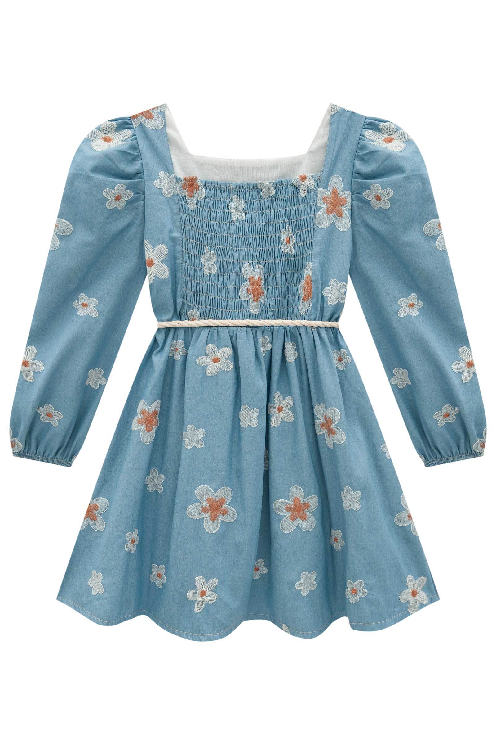 Vestido em Denim Bordado 79573 Infanti Infantil Menina