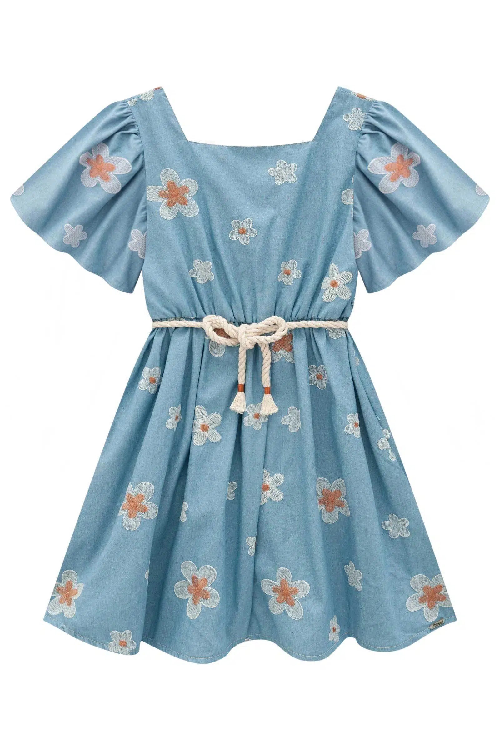 Vestido Infantil em Denim Bordado 82157 Infanti