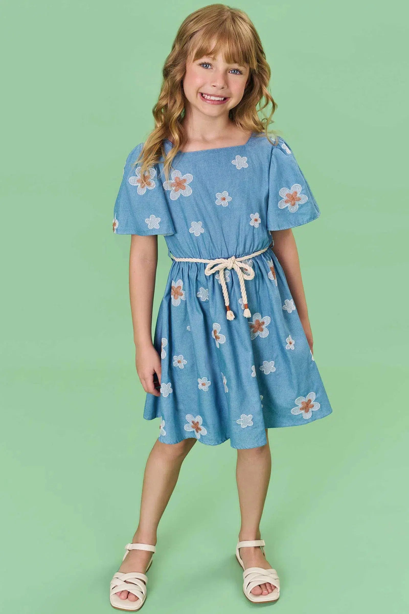 Vestido Infantil em Denim Bordado 82157 Infanti