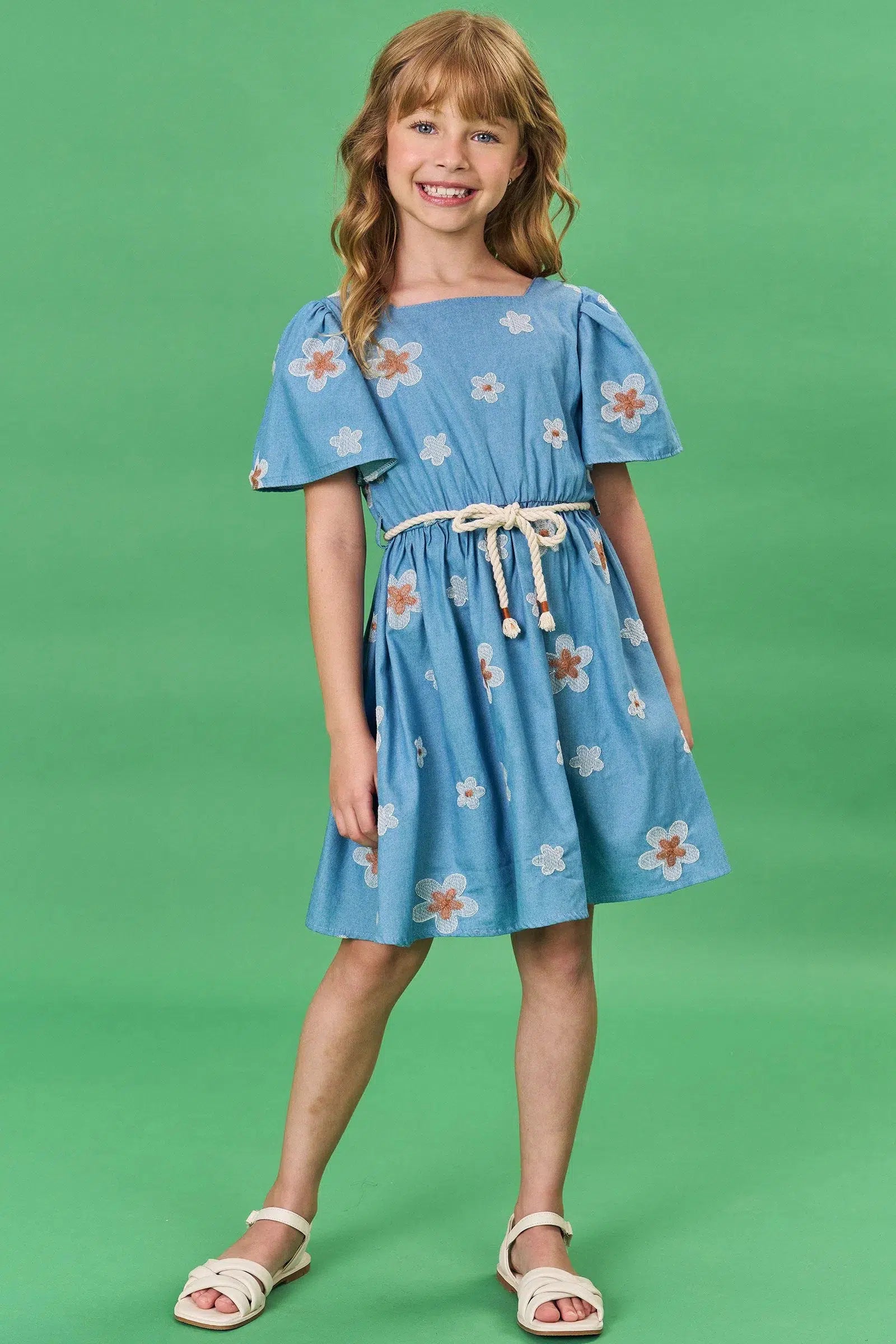 Vestido Infantil em Denim Bordado 82157 Infanti