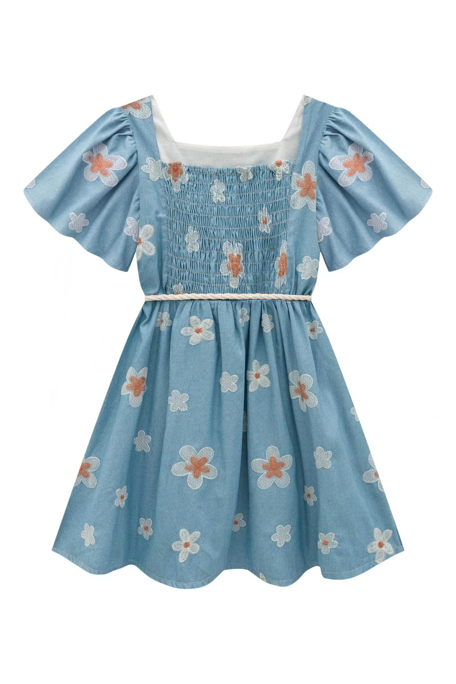 Vestido Infantil em Denim Bordado 82157 Infanti