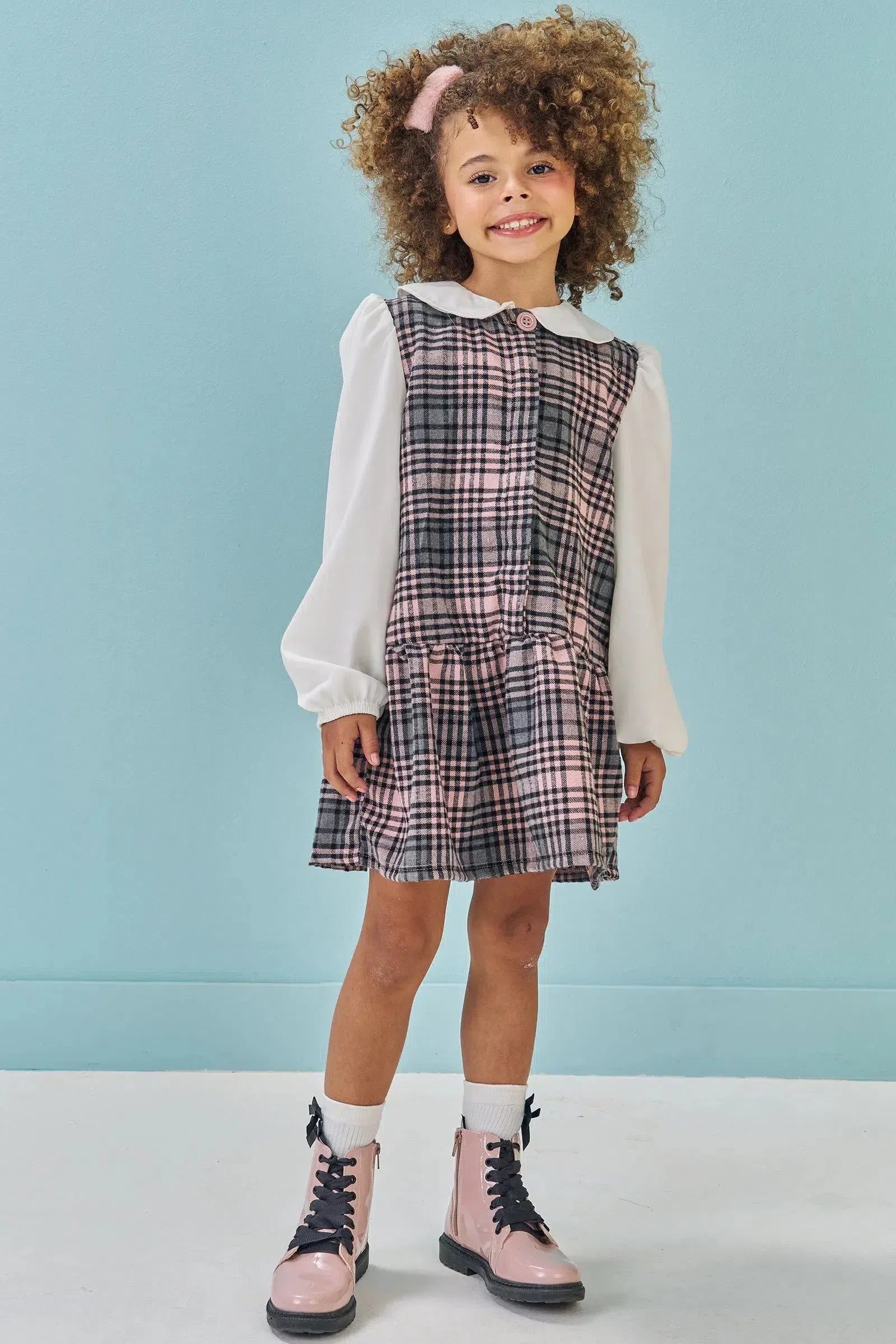 Vestido em Flanela e Viscose Twill 79481 Kukiê Infantil Menina