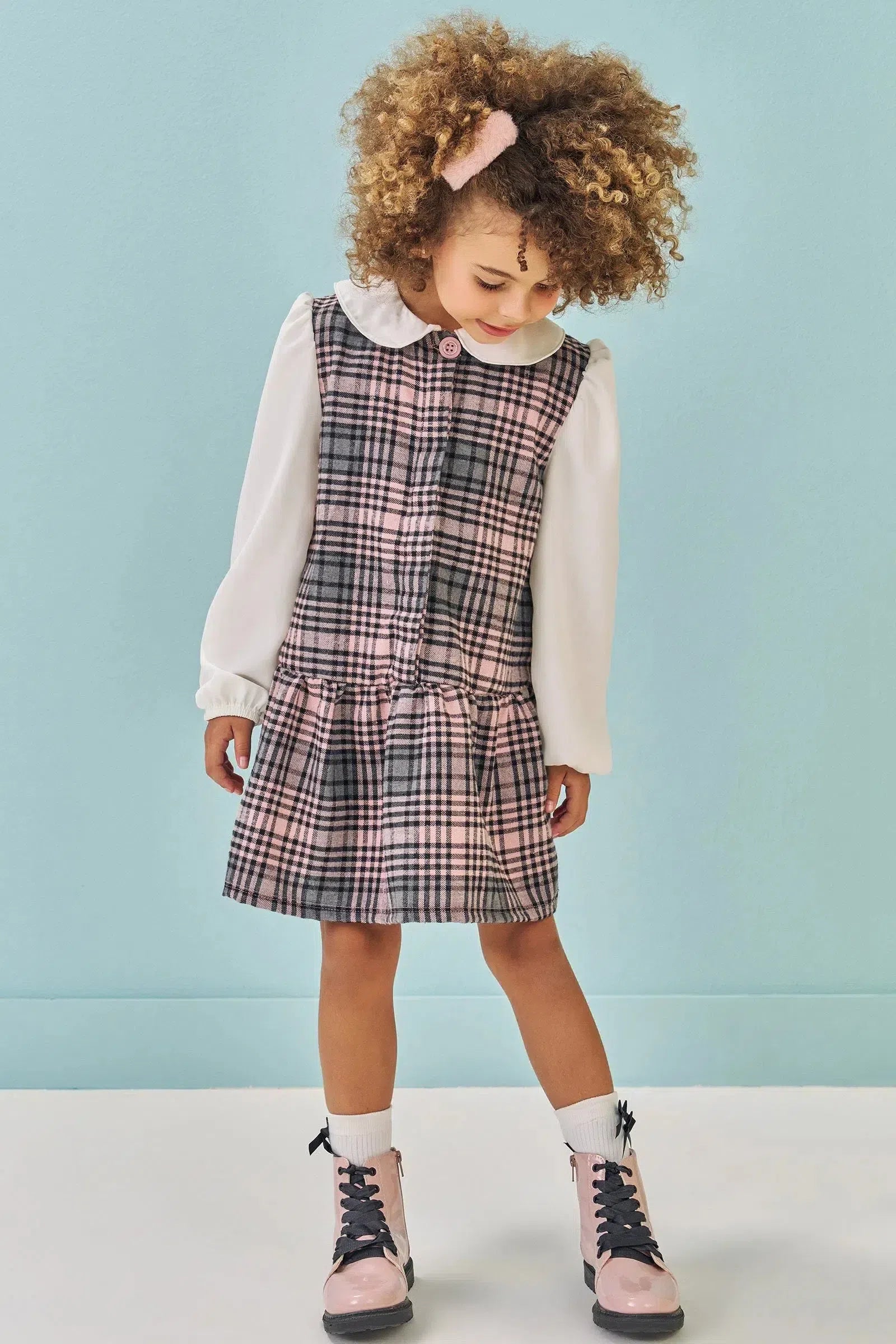 Vestido em Flanela e Viscose Twill 79481 Kukiê Infantil Menina