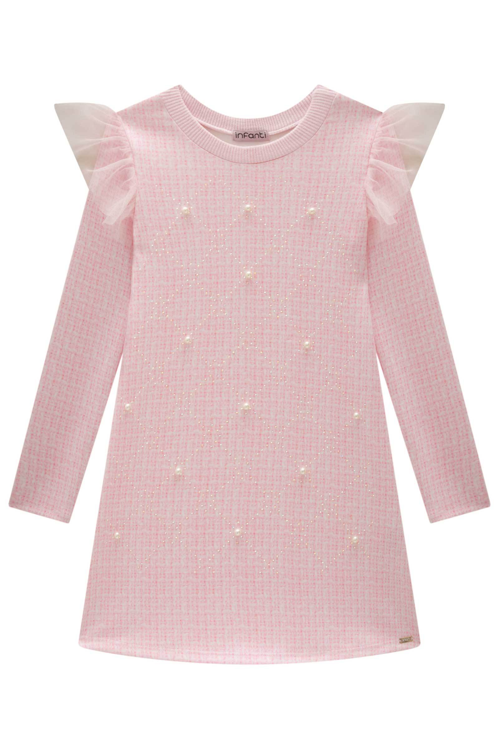 Vestido em Fly Tech e Tule 79655 Infanti Infantil Menina