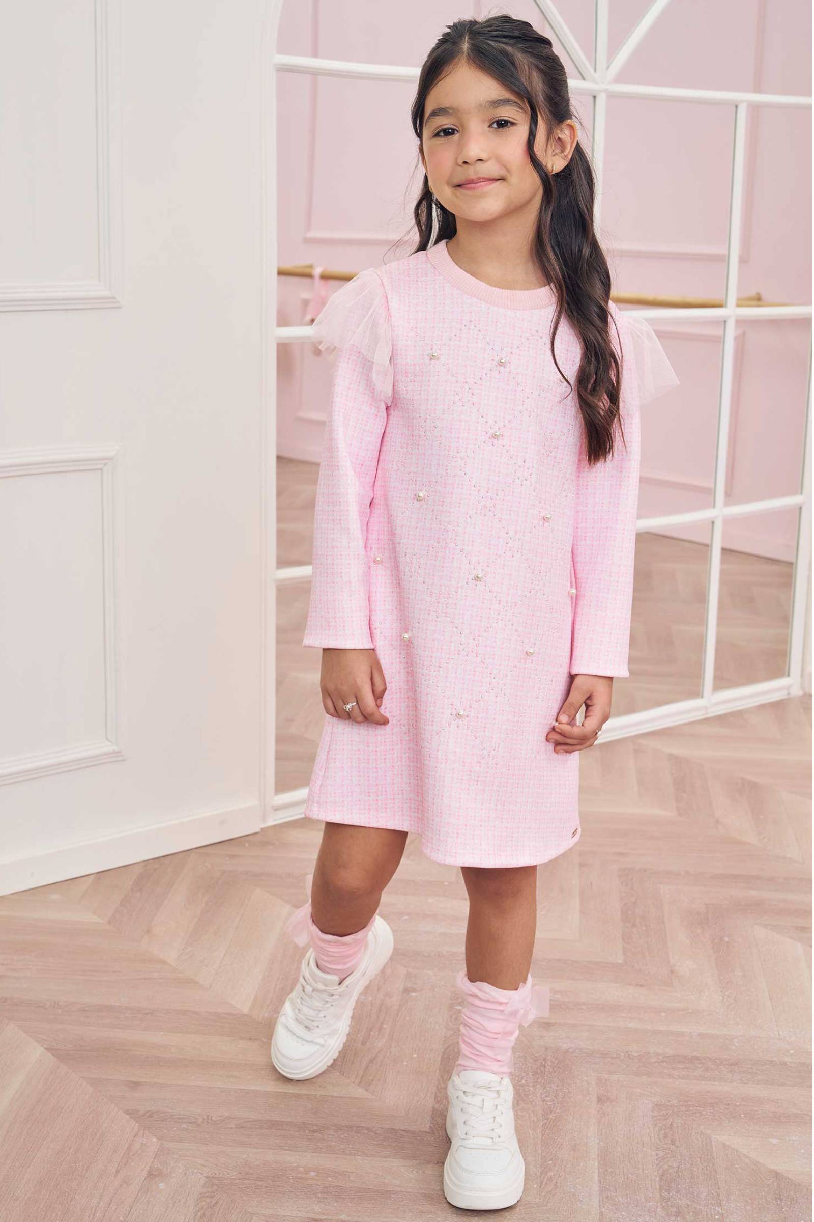 Vestido em Fly Tech e Tule 79655 Infanti Infantil Menina