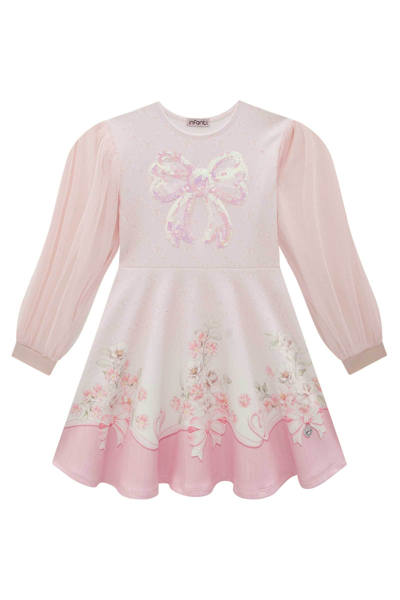 Vestido em Fly Tech e Tule 79805 Infanti Infantil Menina