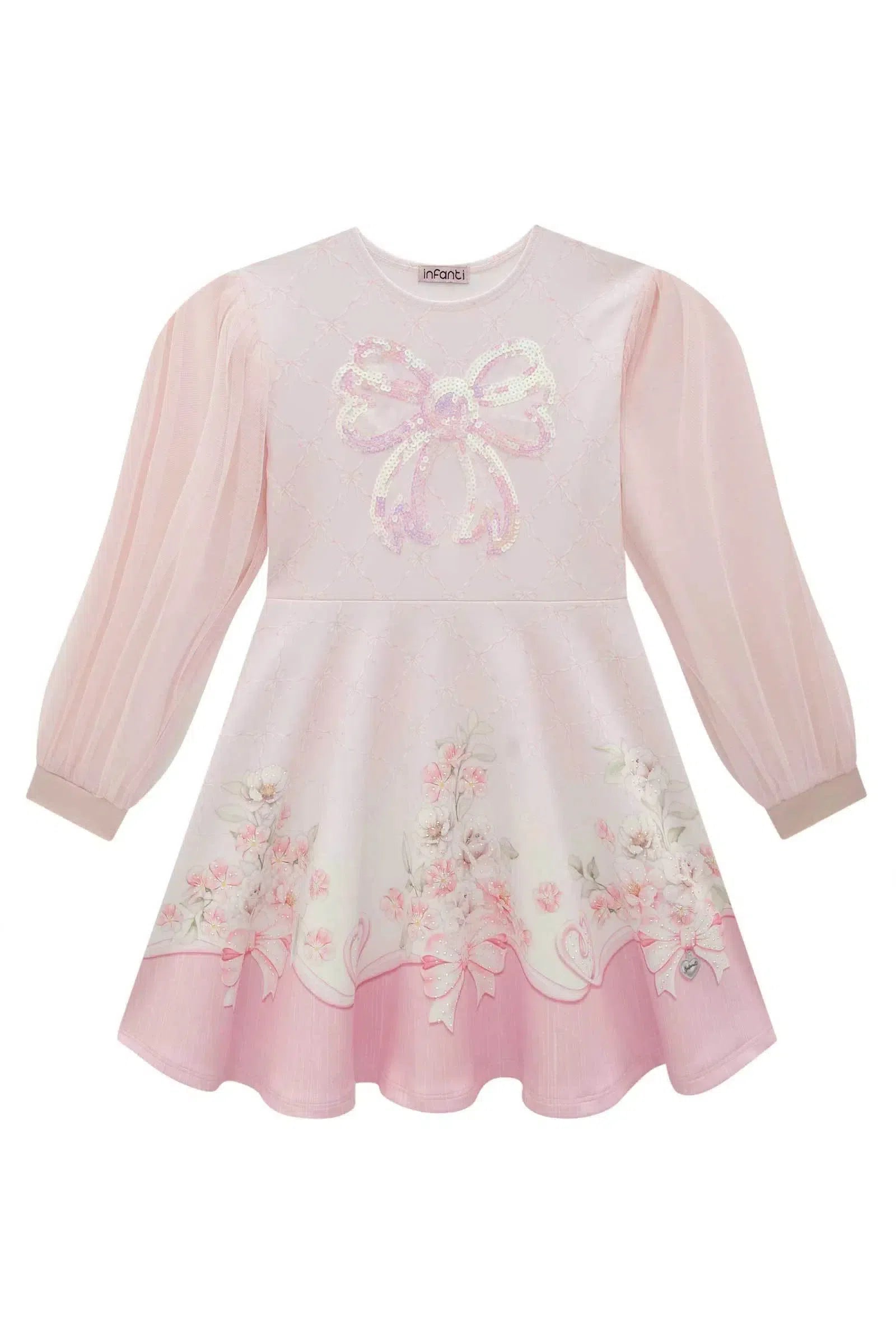 Vestido em Fly Tech e Tule 79805 Infanti Infantil Menina