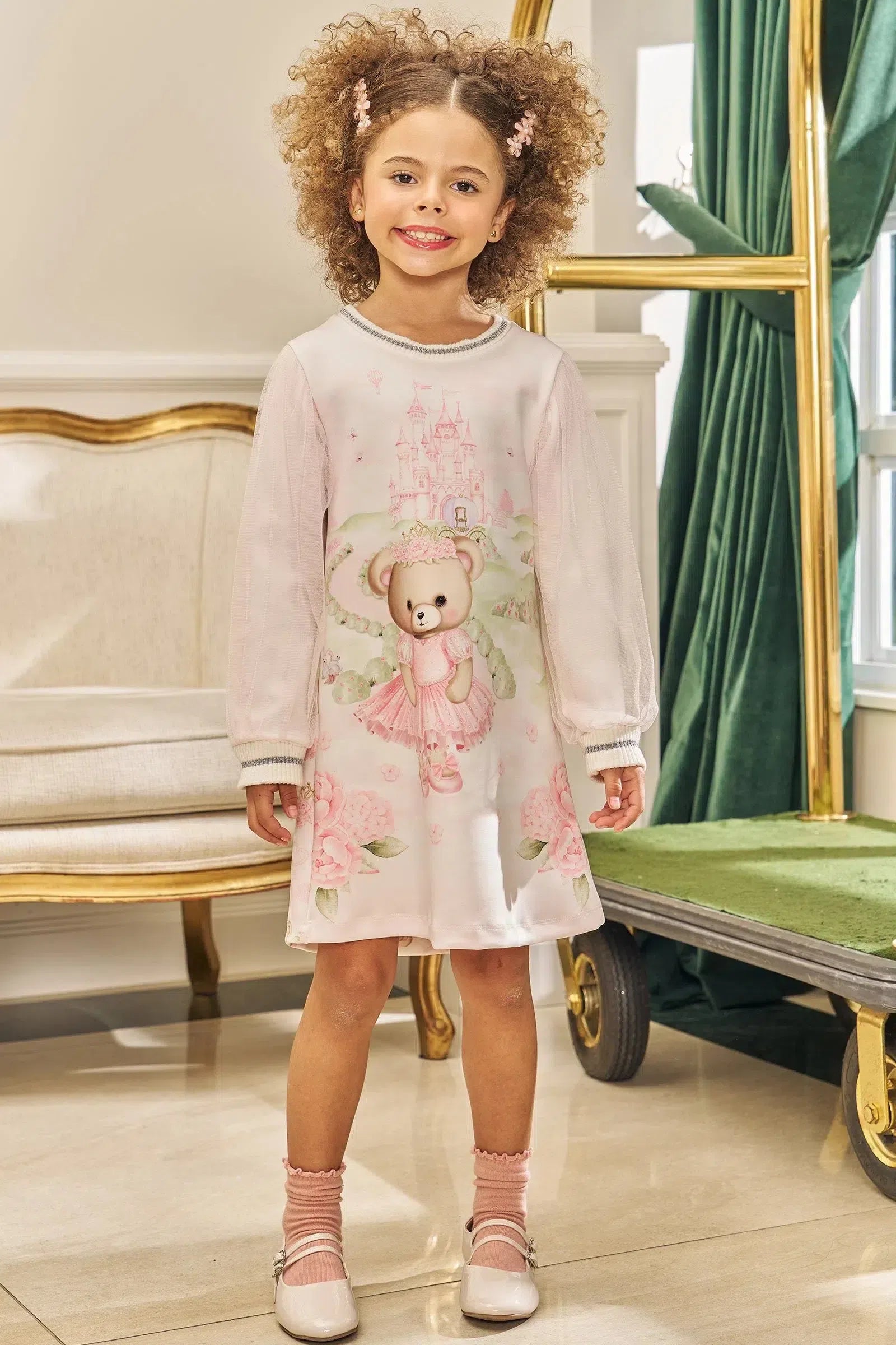 Vestido em Fly Tech e Tule com Elastano 79912 Kukiê Infantil Menina