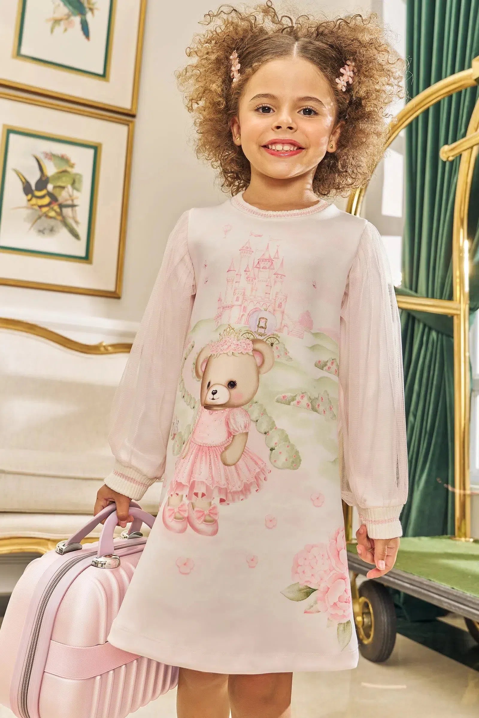 Vestido em Fly Tech e Tule com Elastano 79912 Kukiê Infantil Menina