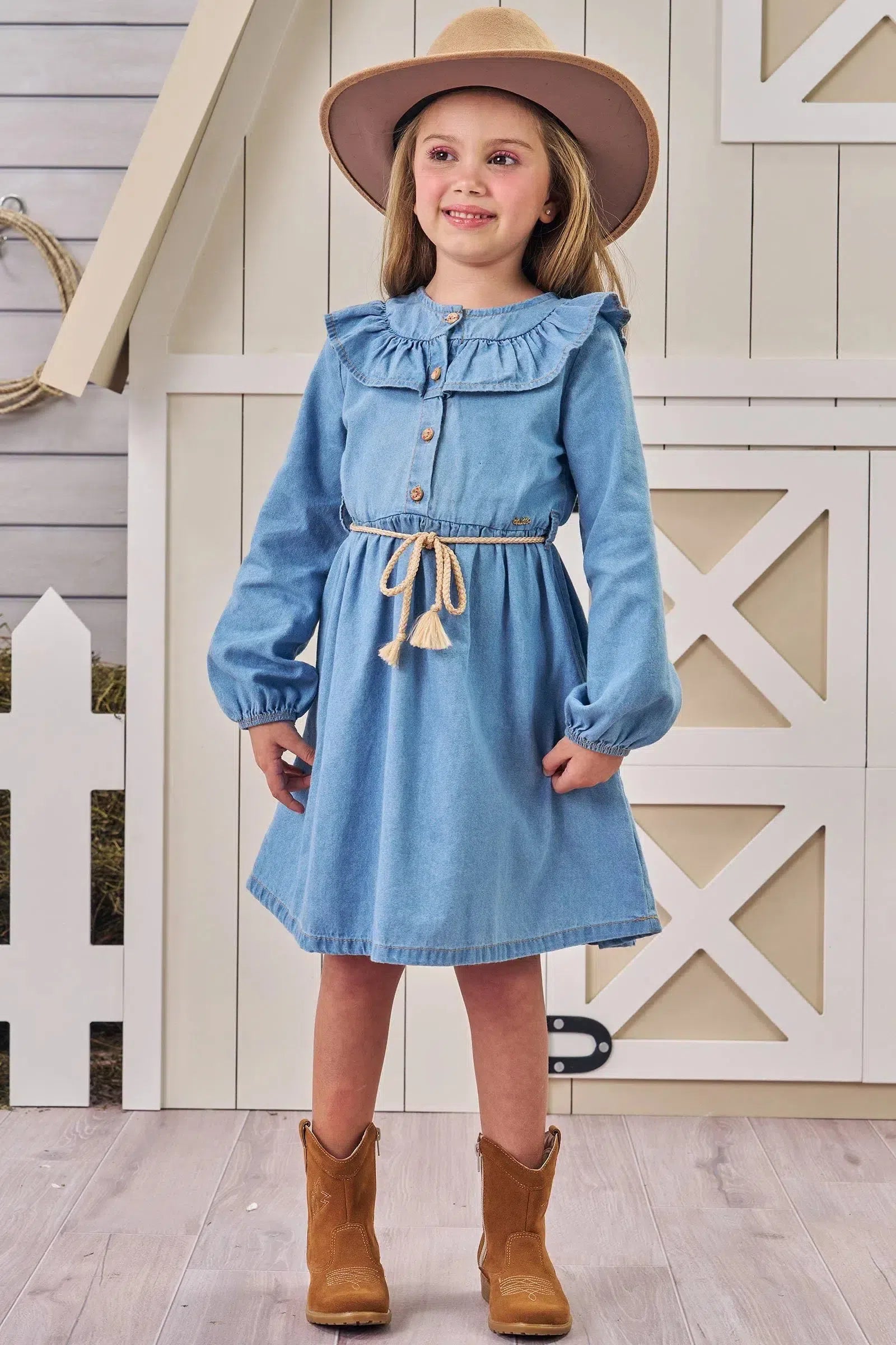 Vestido em Jeans 80422 Kukiê Infantil Menina