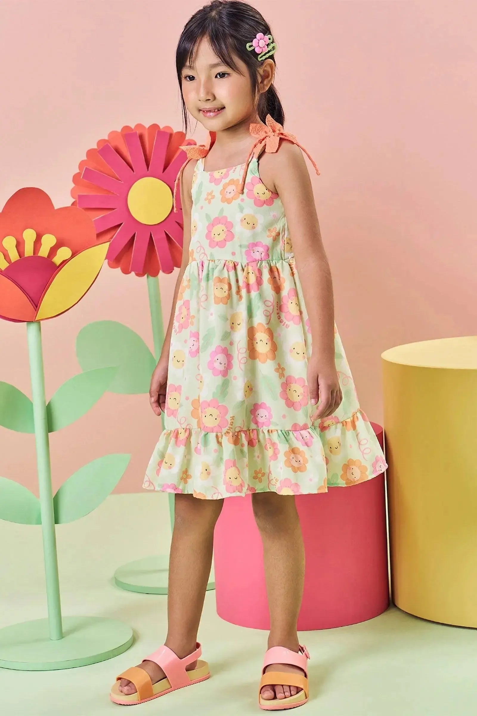 Vestido em Light Peach Textura 84025 Kukiê Infantil Menina