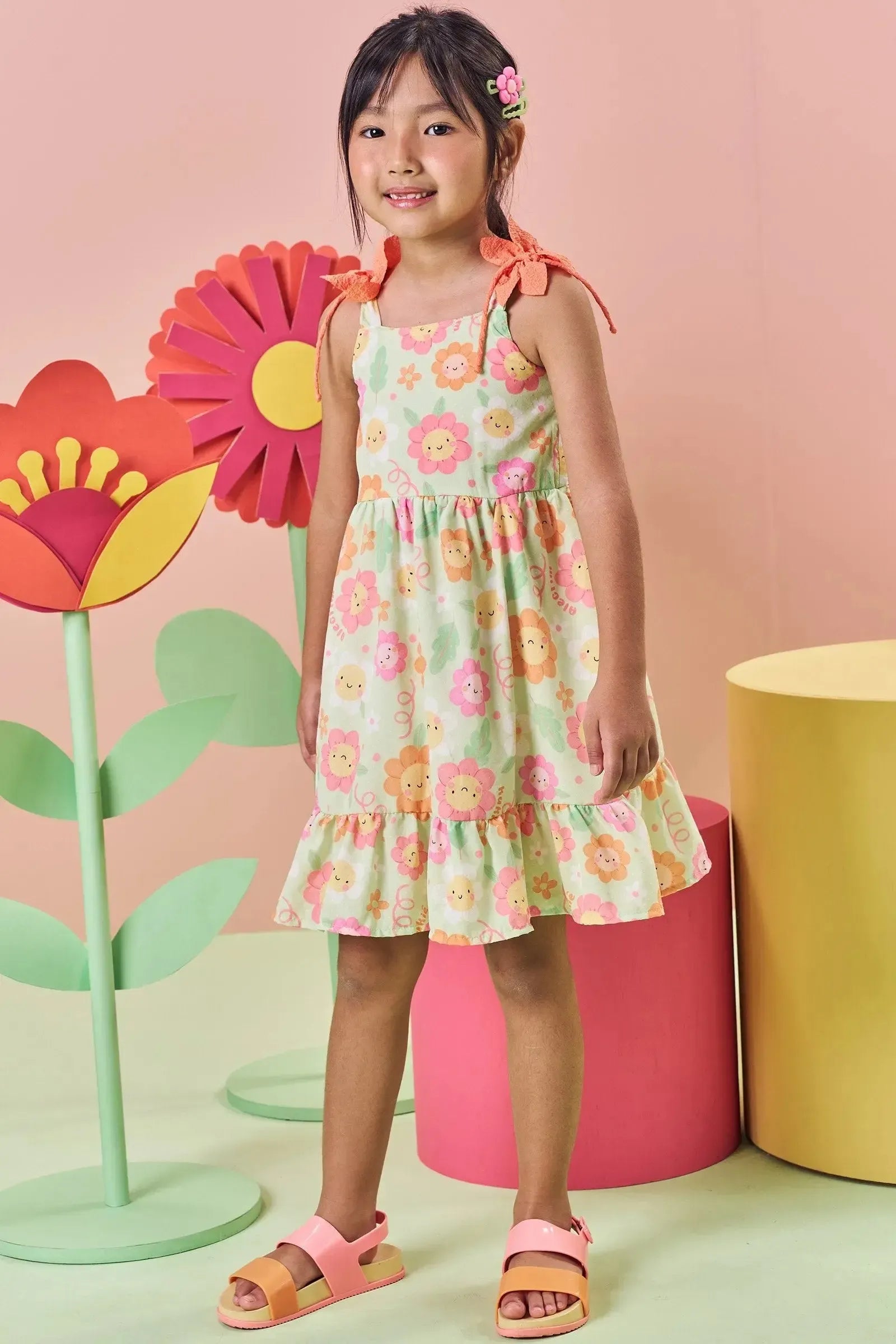 Vestido em Light Peach Textura 84025 Kukiê Infantil Menina