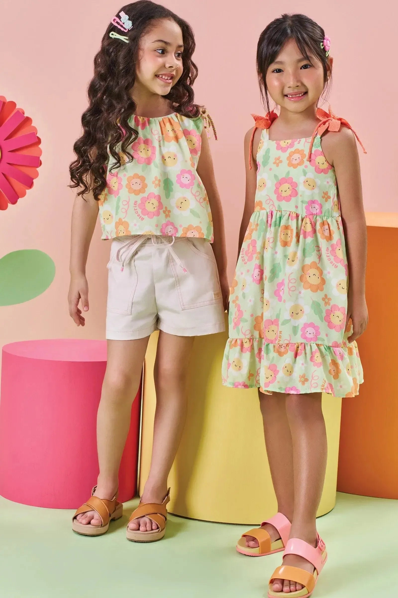 Vestido em Light Peach Textura 84025 Kukiê Infantil Menina
