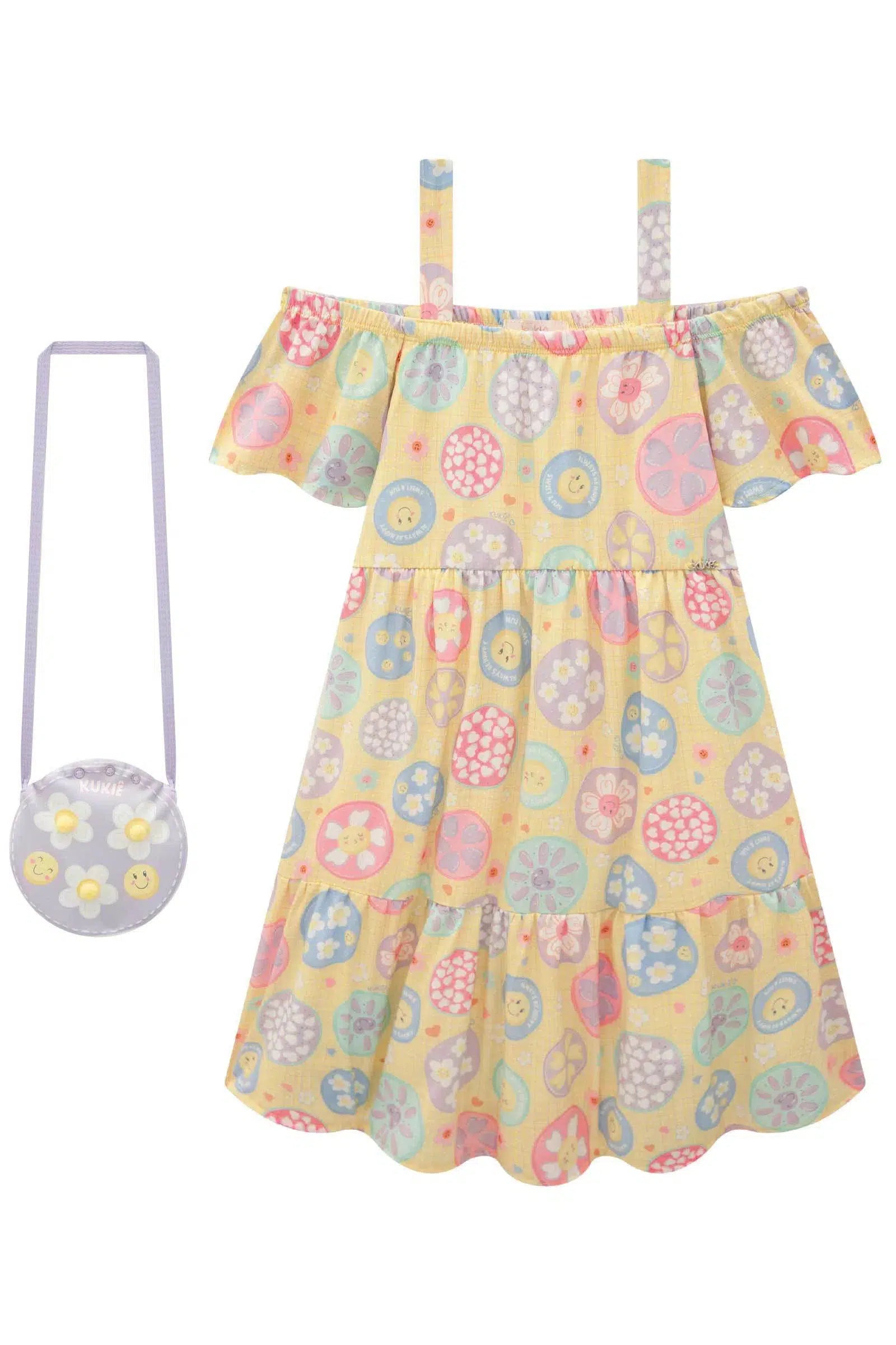 Vestido Infantil Menina em Light Peach Textura (acompanha Bolsa) 81589 Kukiê