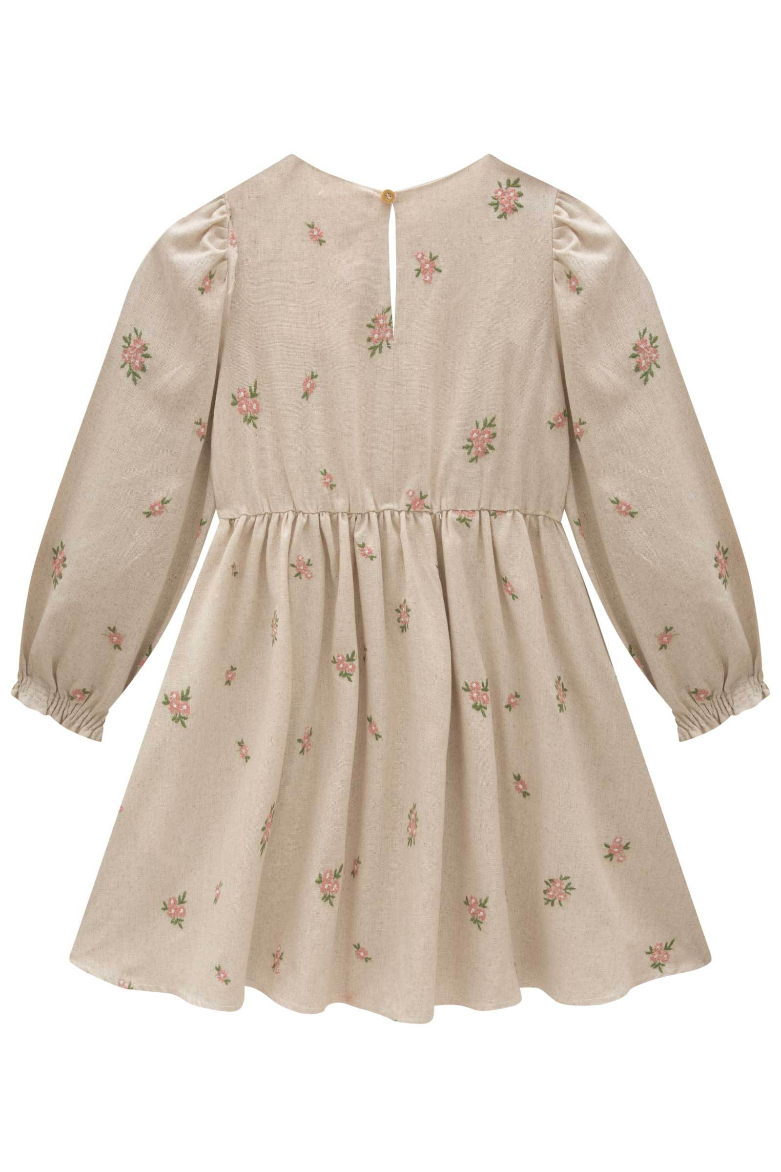 Vestido em Linho Bordado Flores 79185 Infanti Infantil Menina