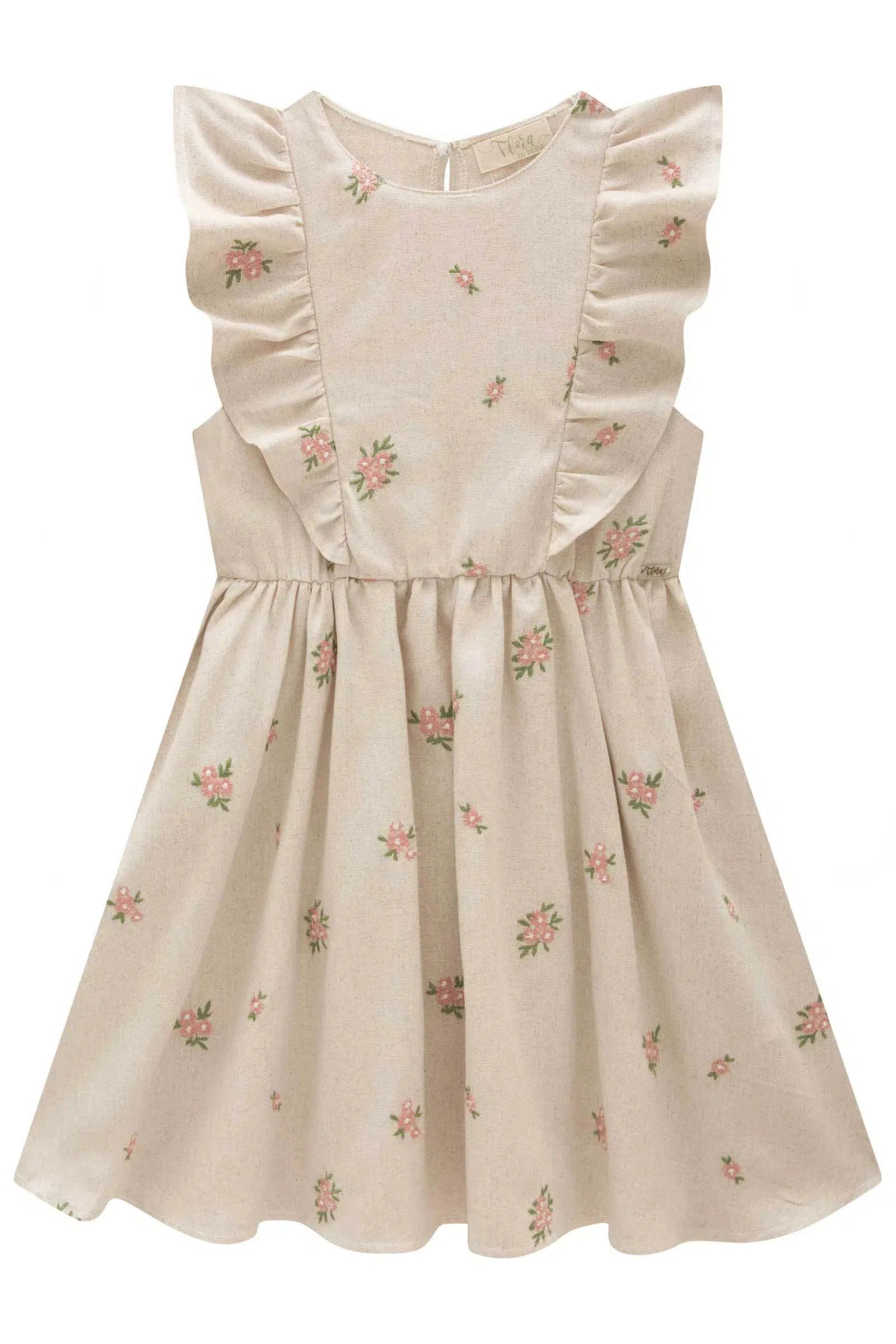 Vestido Infantil em Linho Bordado Flores 82165 Infanti