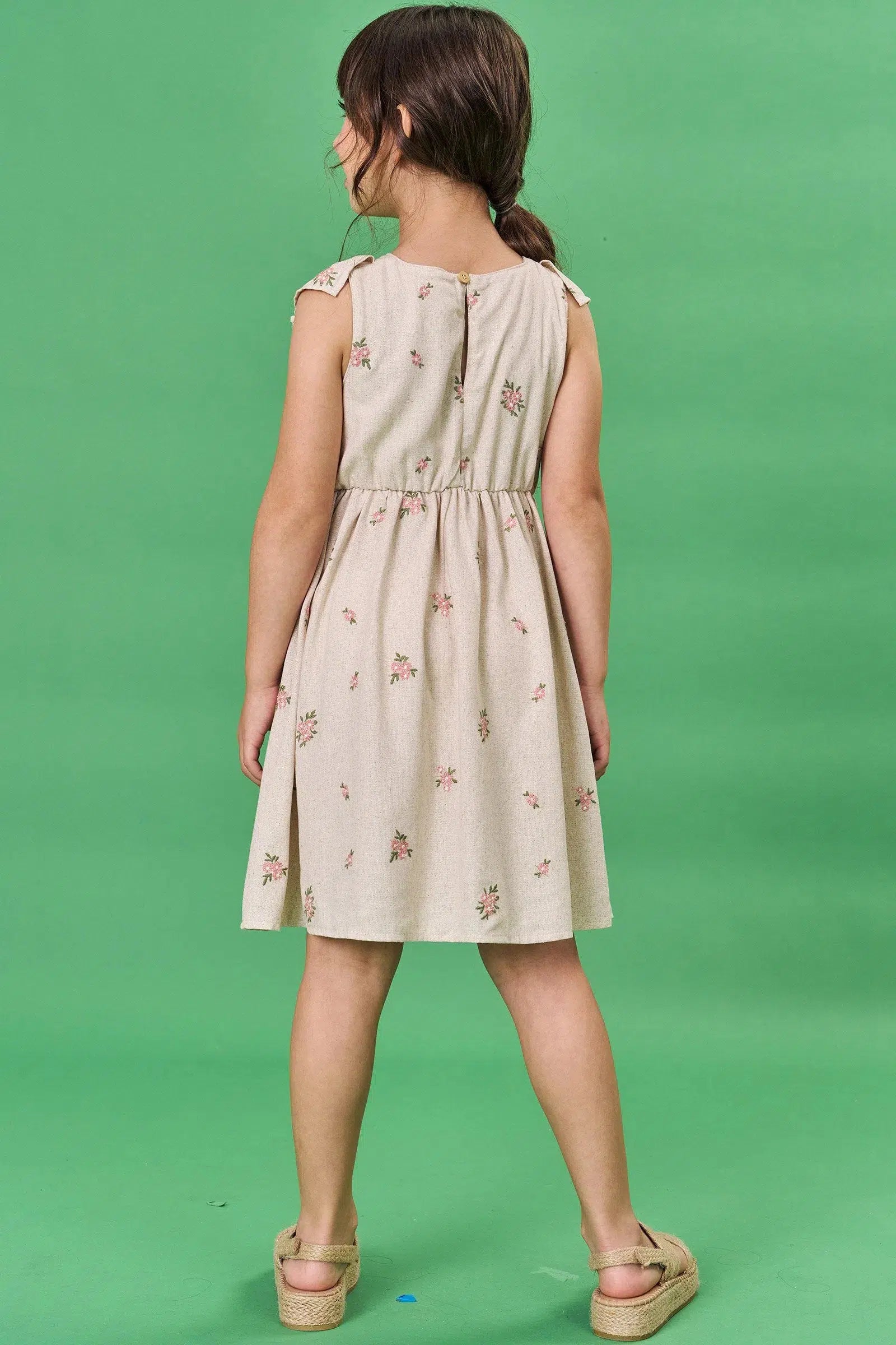 Vestido Infantil em Linho Bordado Flores 82165 Infanti