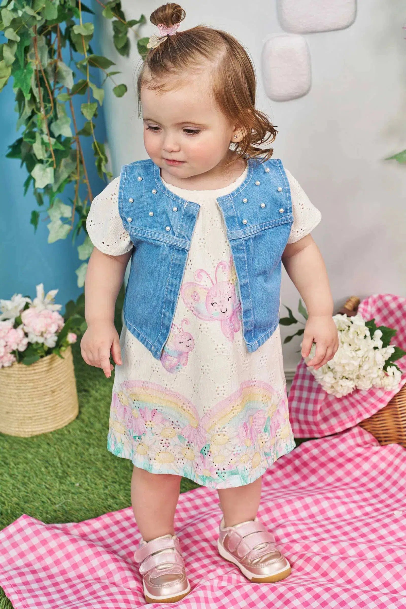 Vestido em Malha Laise com Colete em Jeans Arkansas 77859 Infanti