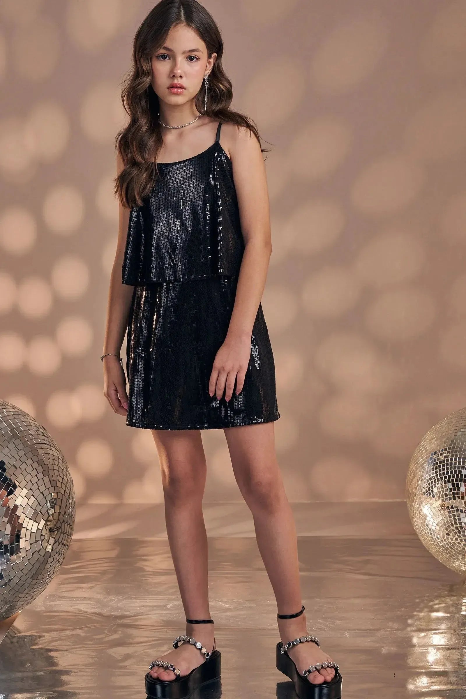 Vestido em Malha Paetê 83981 Vic&Vicky Teen Menina