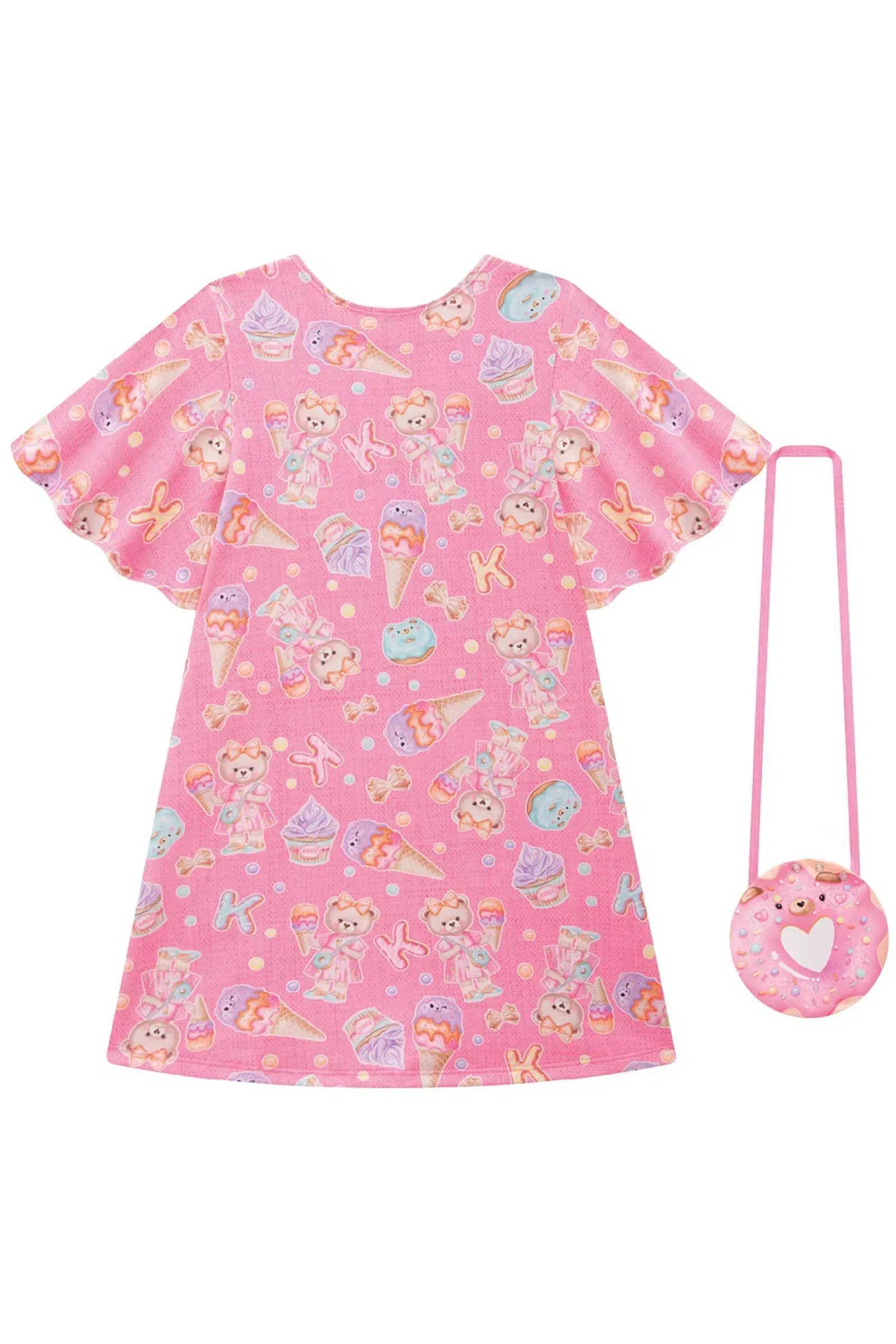 Vestido Infantil Menina em Malha Power (acompanha Bolsa) 81571 Kukiê