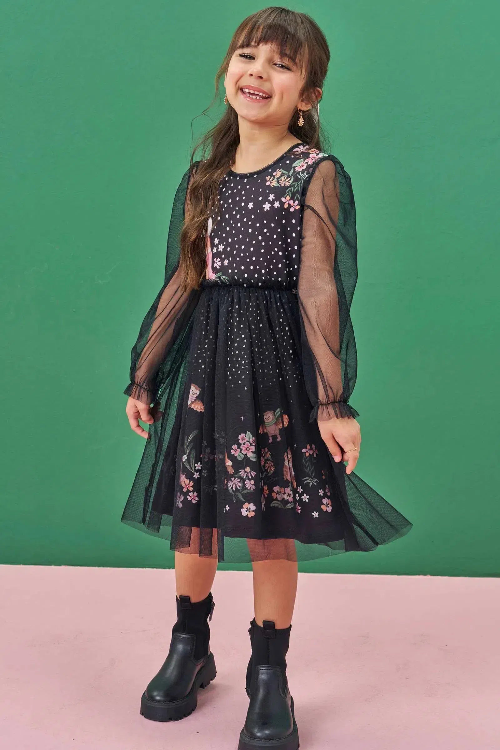 Vestido em Malha Power e Tule 79584 Infanti Infantil Menina