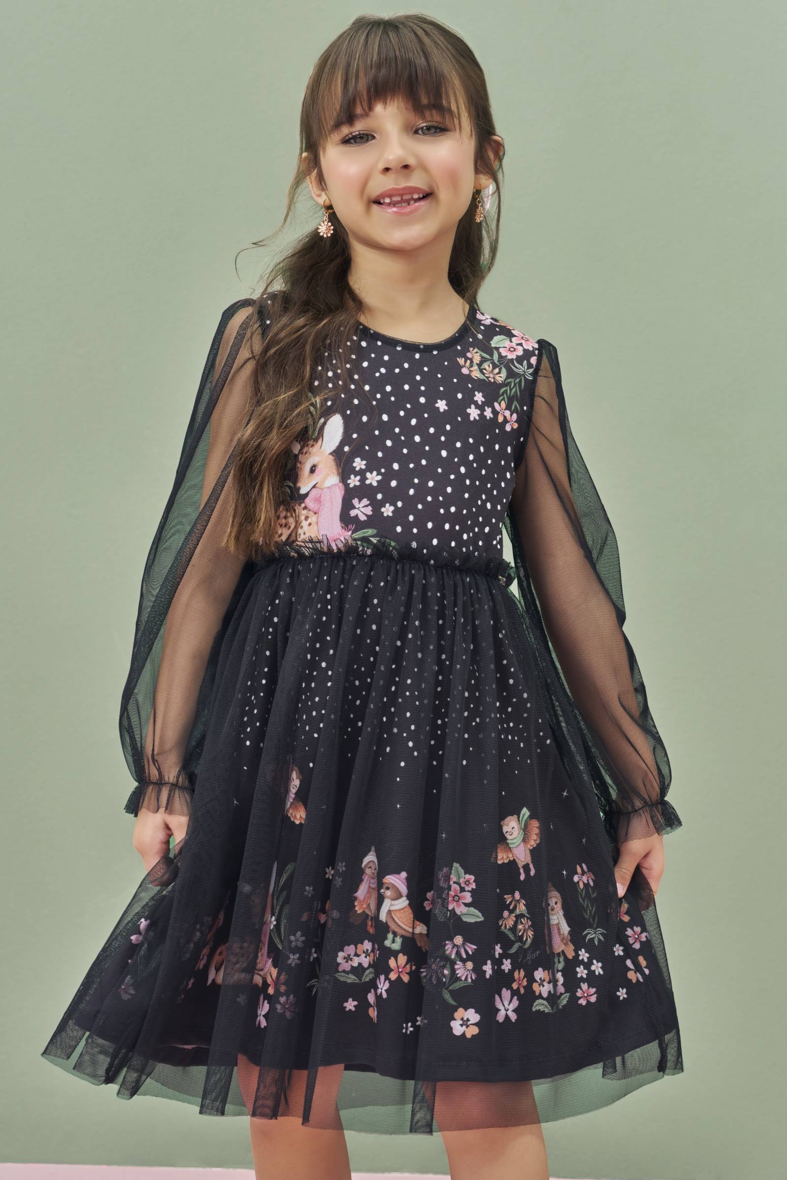 Vestido em Malha Power e Tule 79584 Infanti Infantil Menina