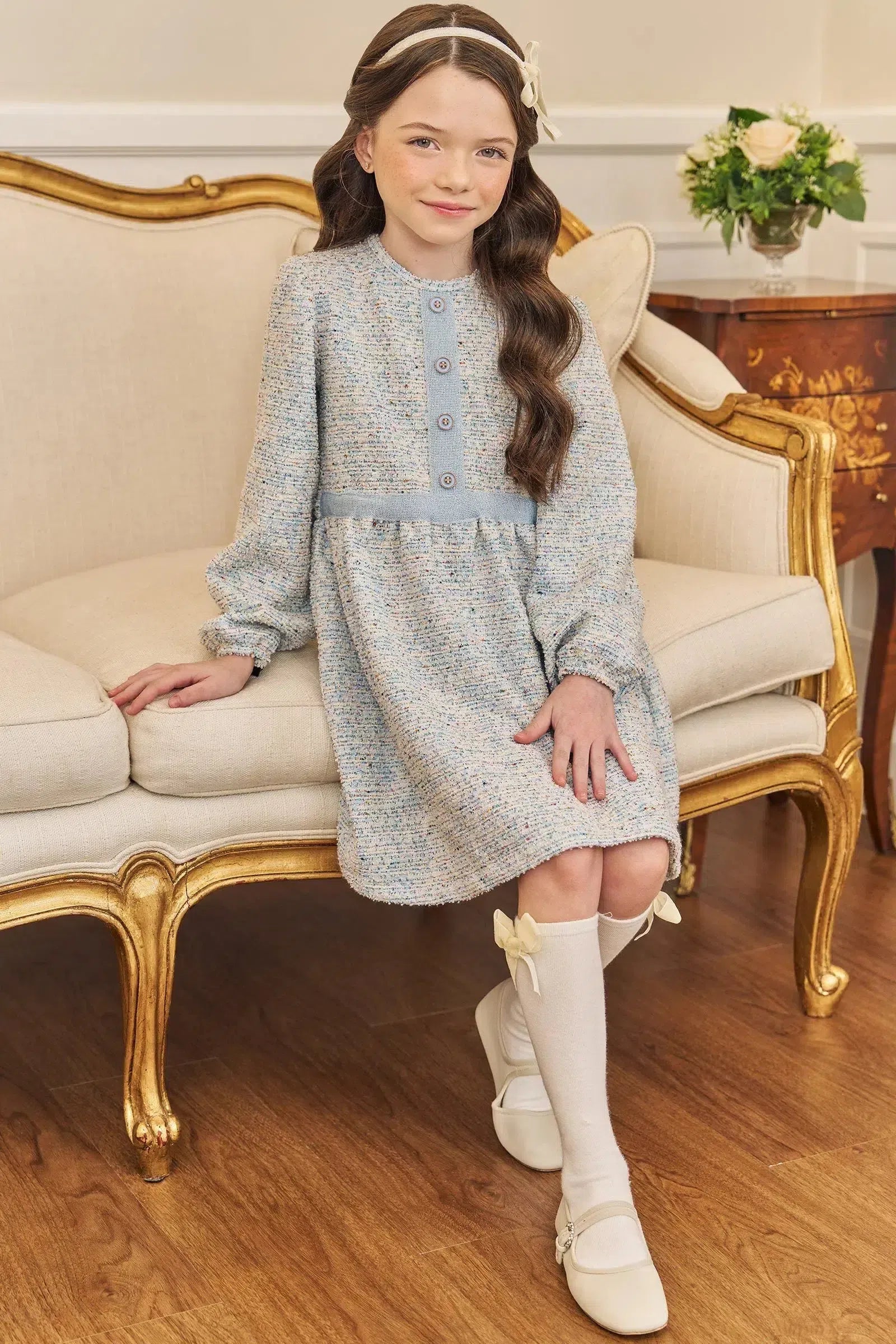 Vestido em Malha Tweed Brilho 80092 Kukiê Infantil Menina