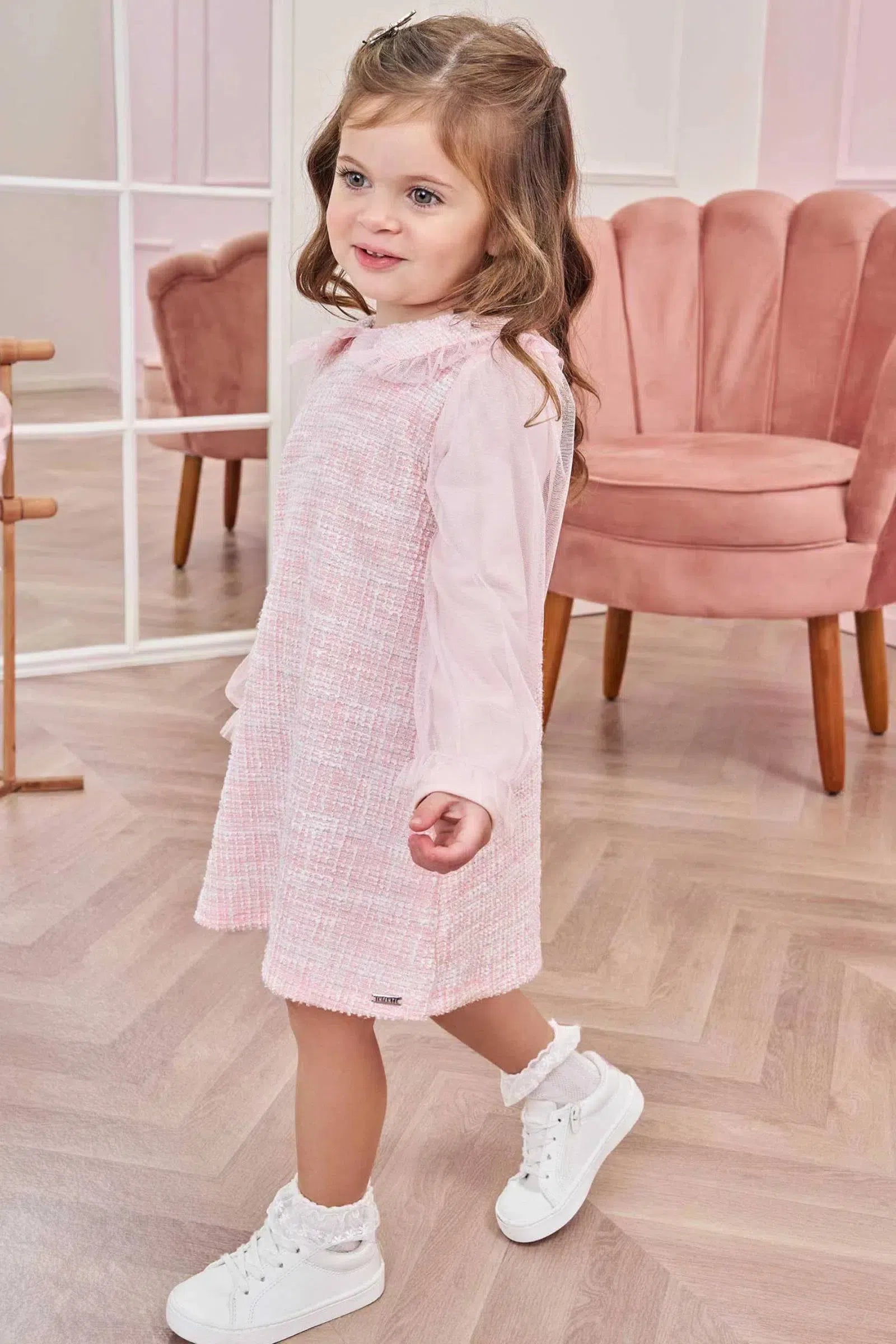 Vestido em Malha Tweed Brilho e Tule 80063 Infanti Bebê Menina