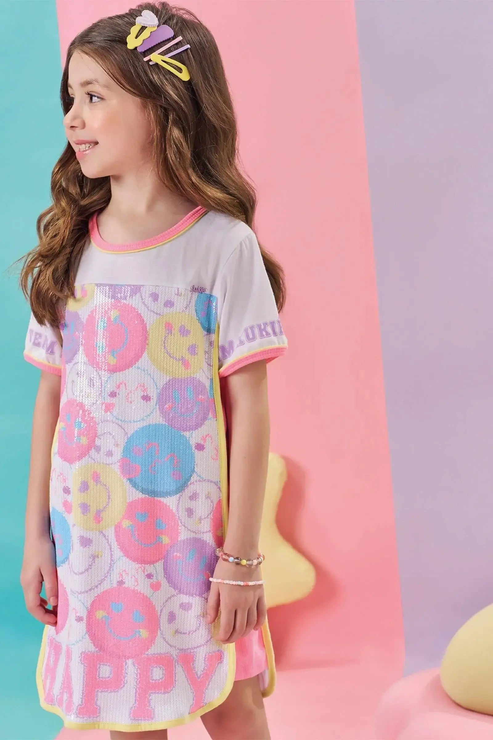 Vestido em Meia Malha e Paetê com Elastano 85793 Kukiê Infantil Menina