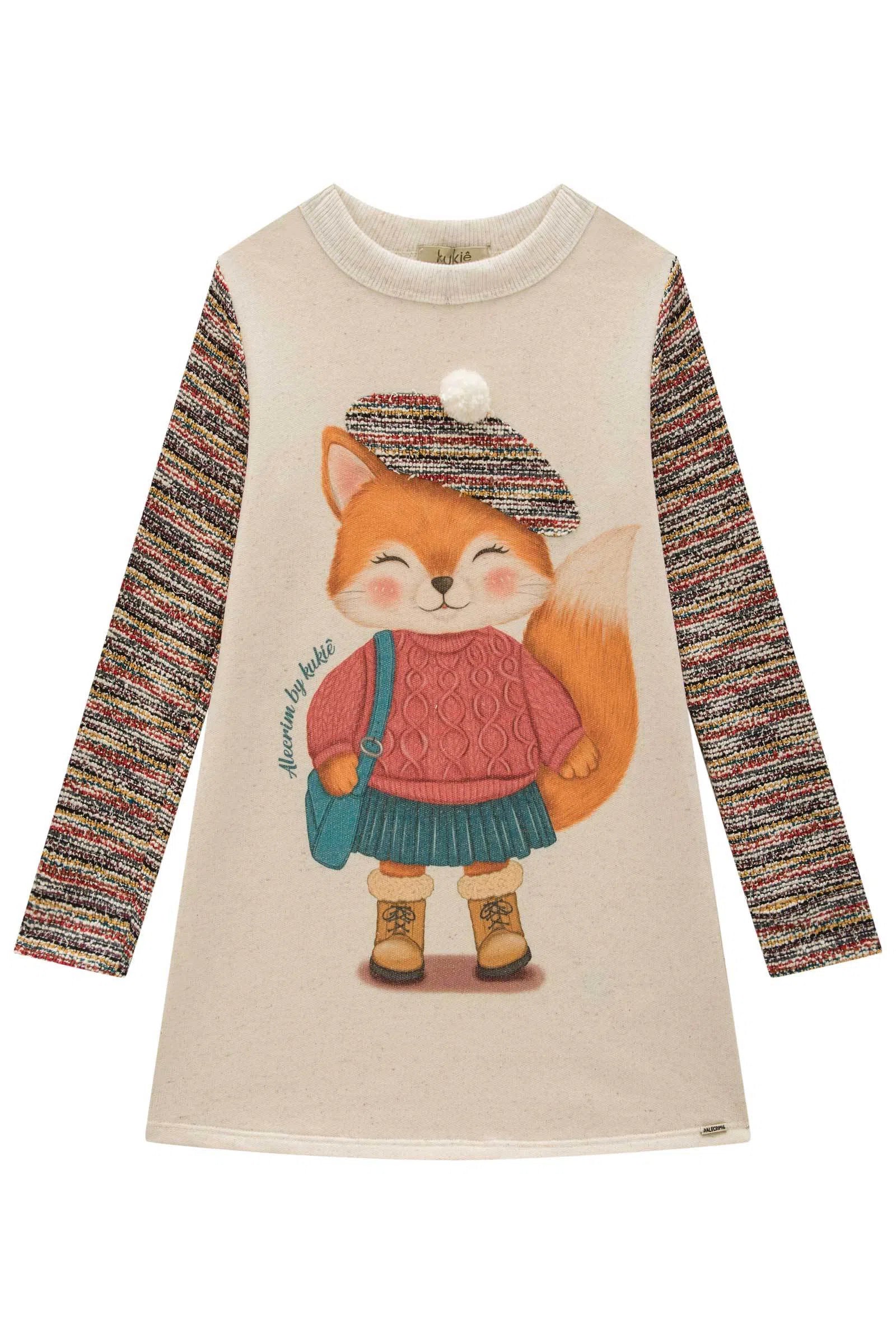 Vestido em Moletom Linho sem Pelúcia e Malha Tweed 81383 Kukiê Infantil Menina