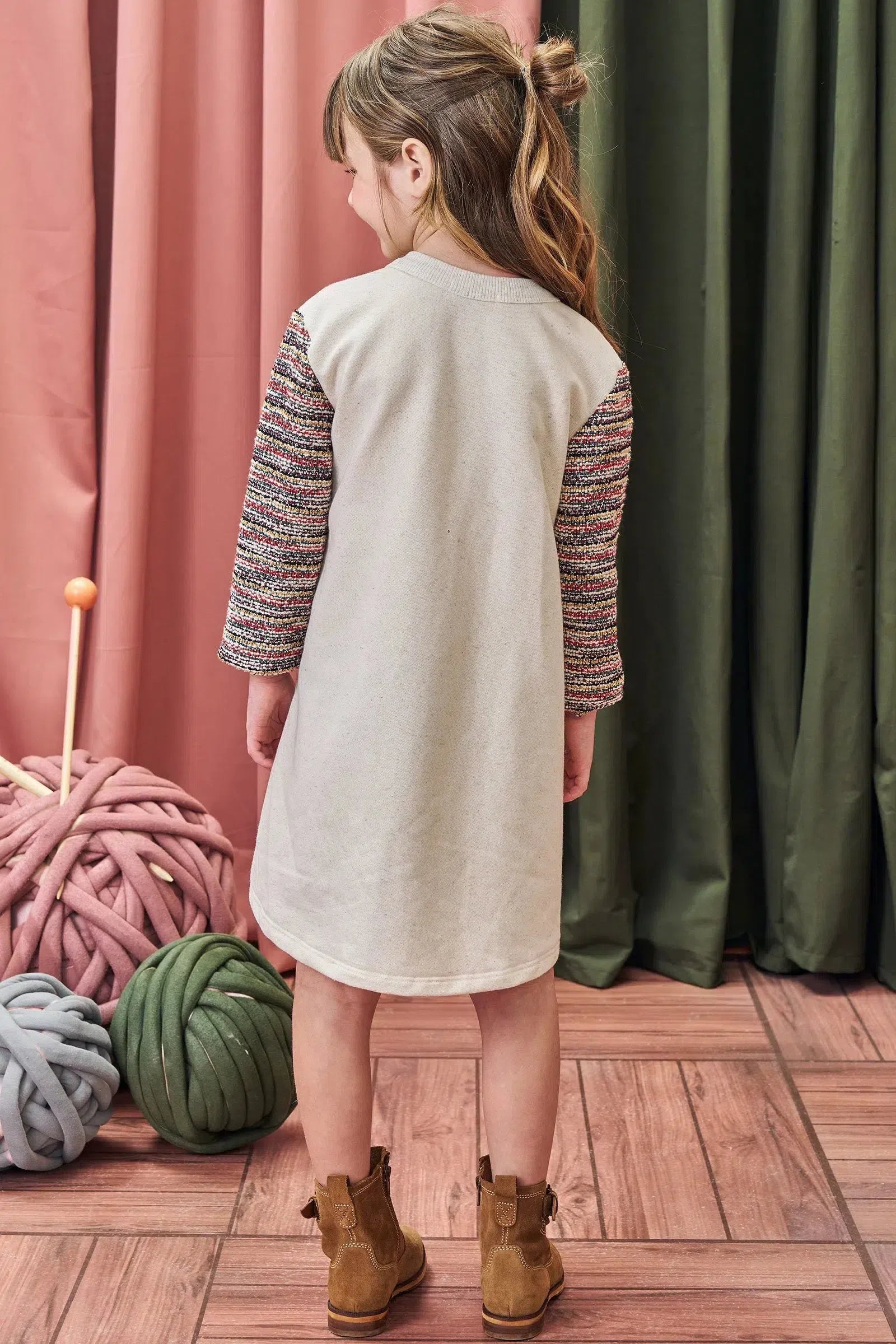 Vestido em Moletom Linho sem Pelúcia e Malha Tweed 81383 Kukiê Infantil Menina