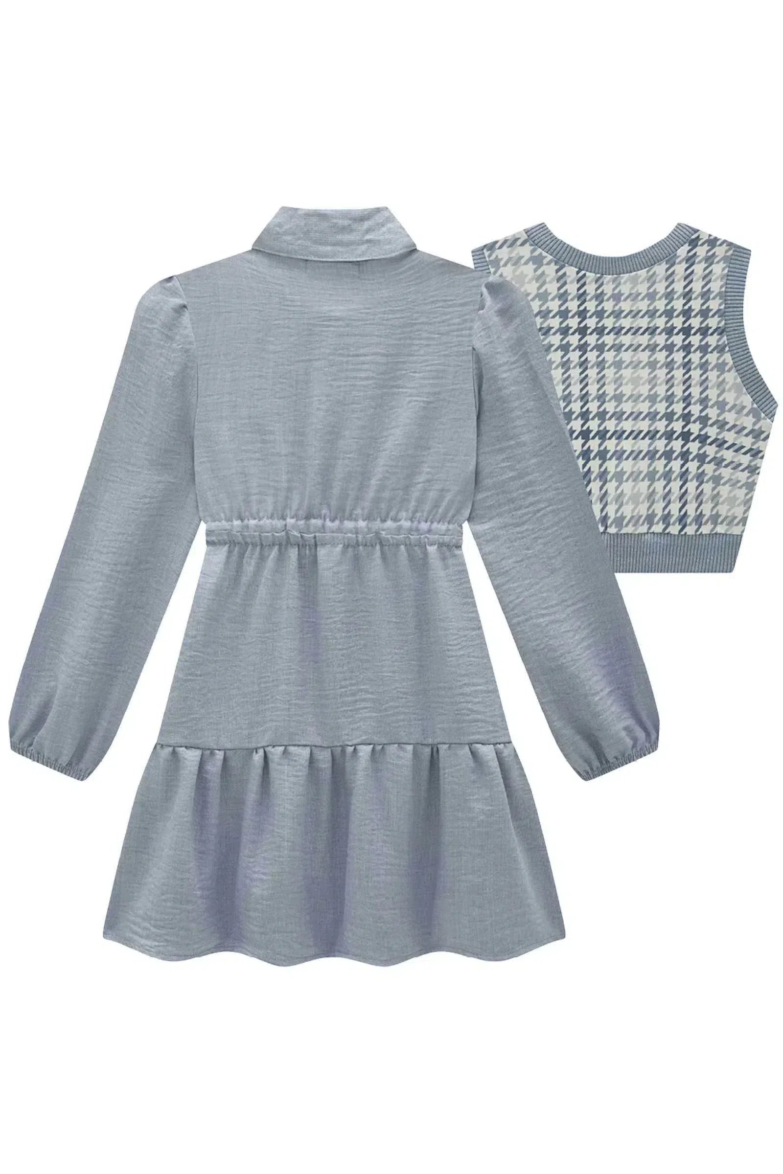 Vestido em Tecido Alfaiataria Linen e Colete em Molecotton 81741 Kukiê Infantil Menina