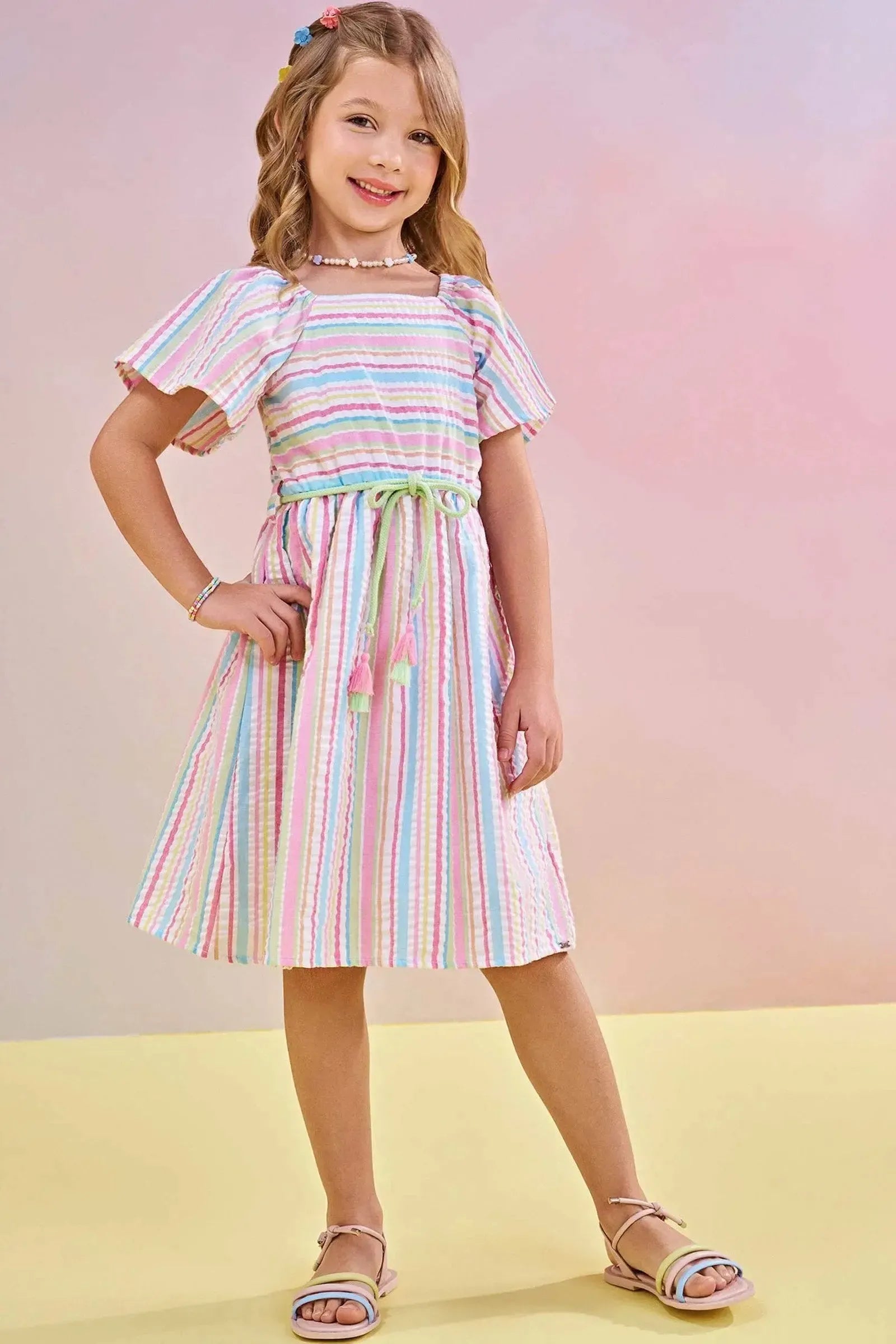 Vestido em Tecido Rainbow 82841 Infanti Infantil Menina