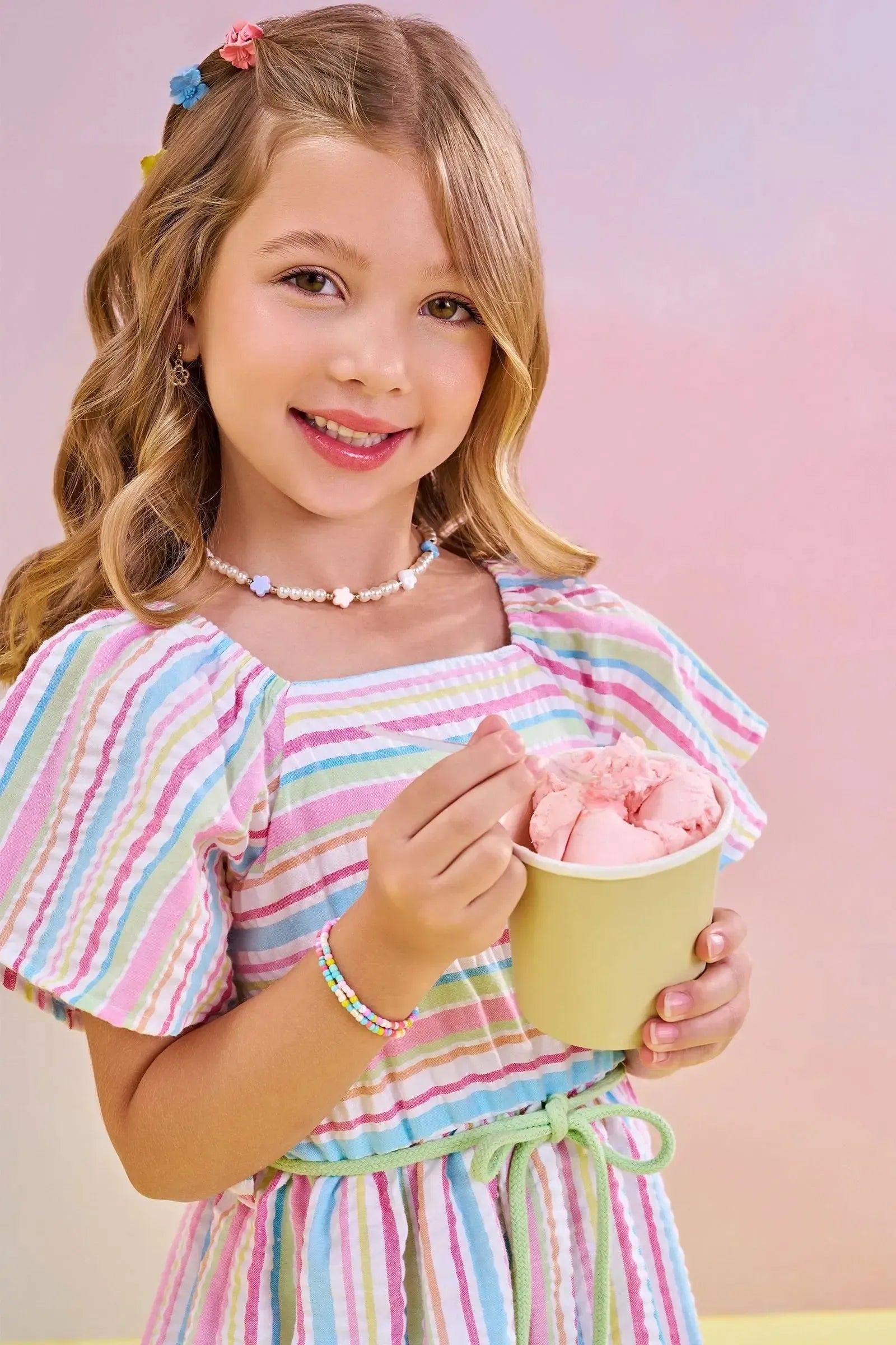 Vestido em Tecido Rainbow 82841 Infanti Infantil Menina