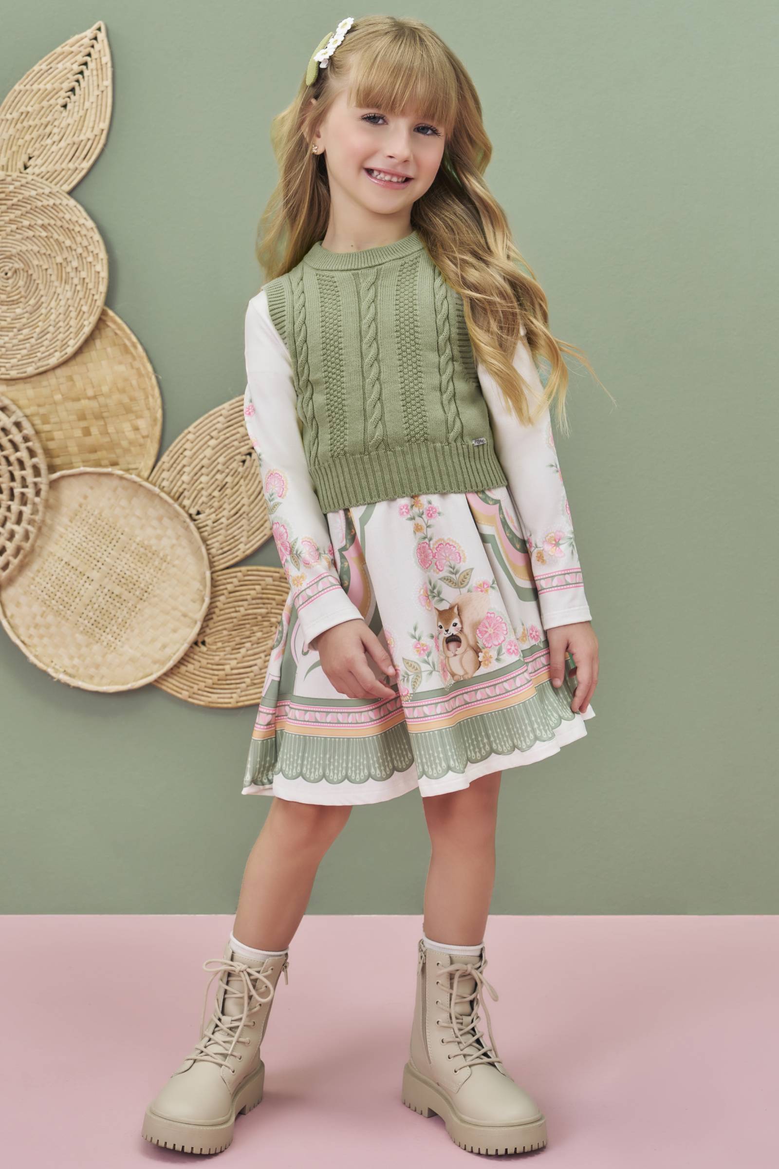 Vestido em Termoskin Peluciado com Colete em Tricot 100% Algodão 78571 Infanti Infantil Menina