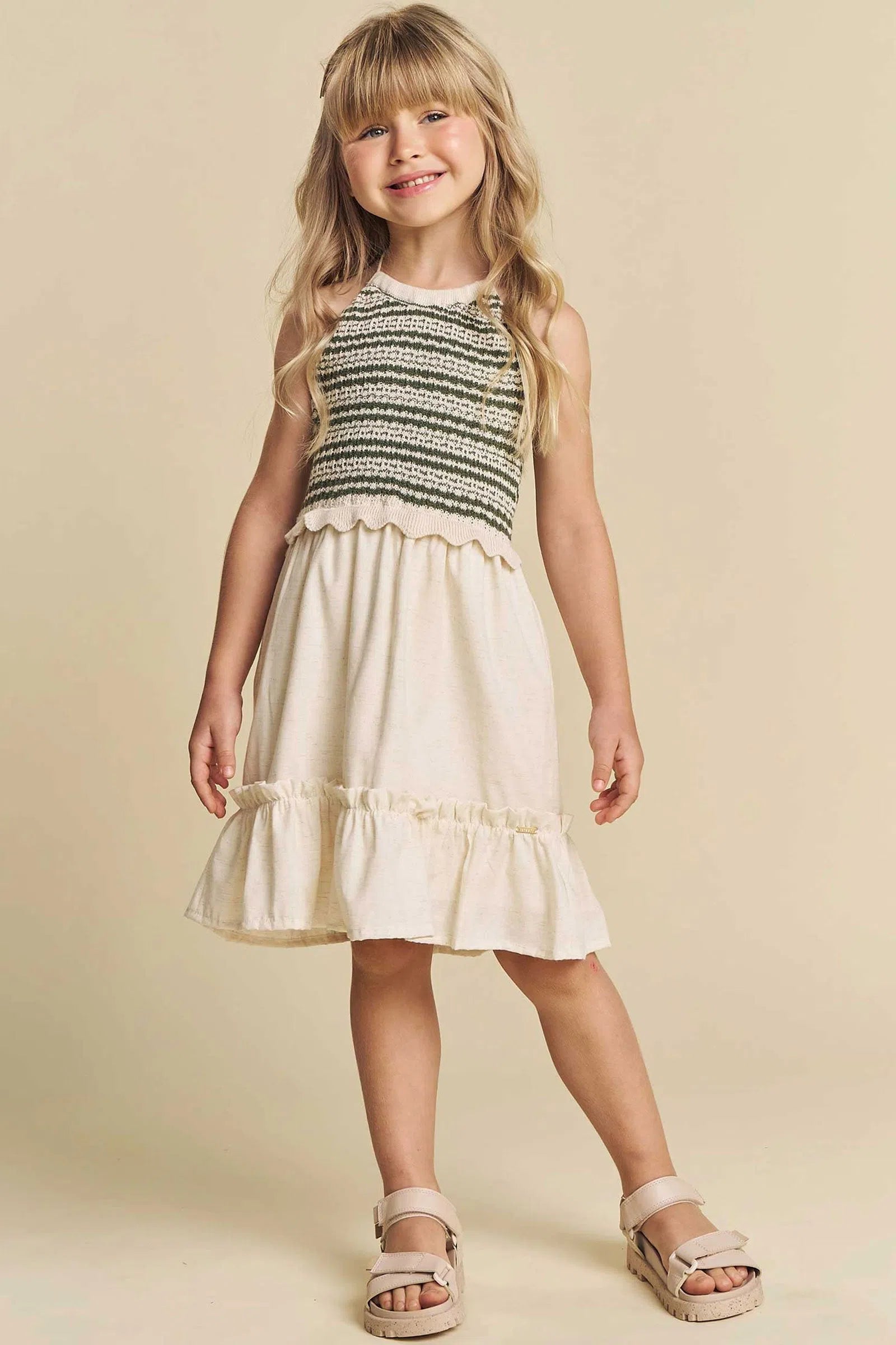 Vestido em Tricot e Linho Deluxe 74247 Infanti