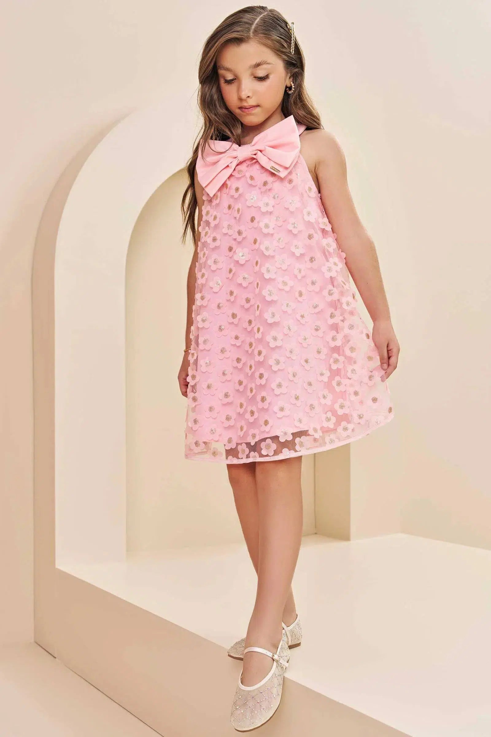 Vestido em Tule Bordado 78308 Infanti