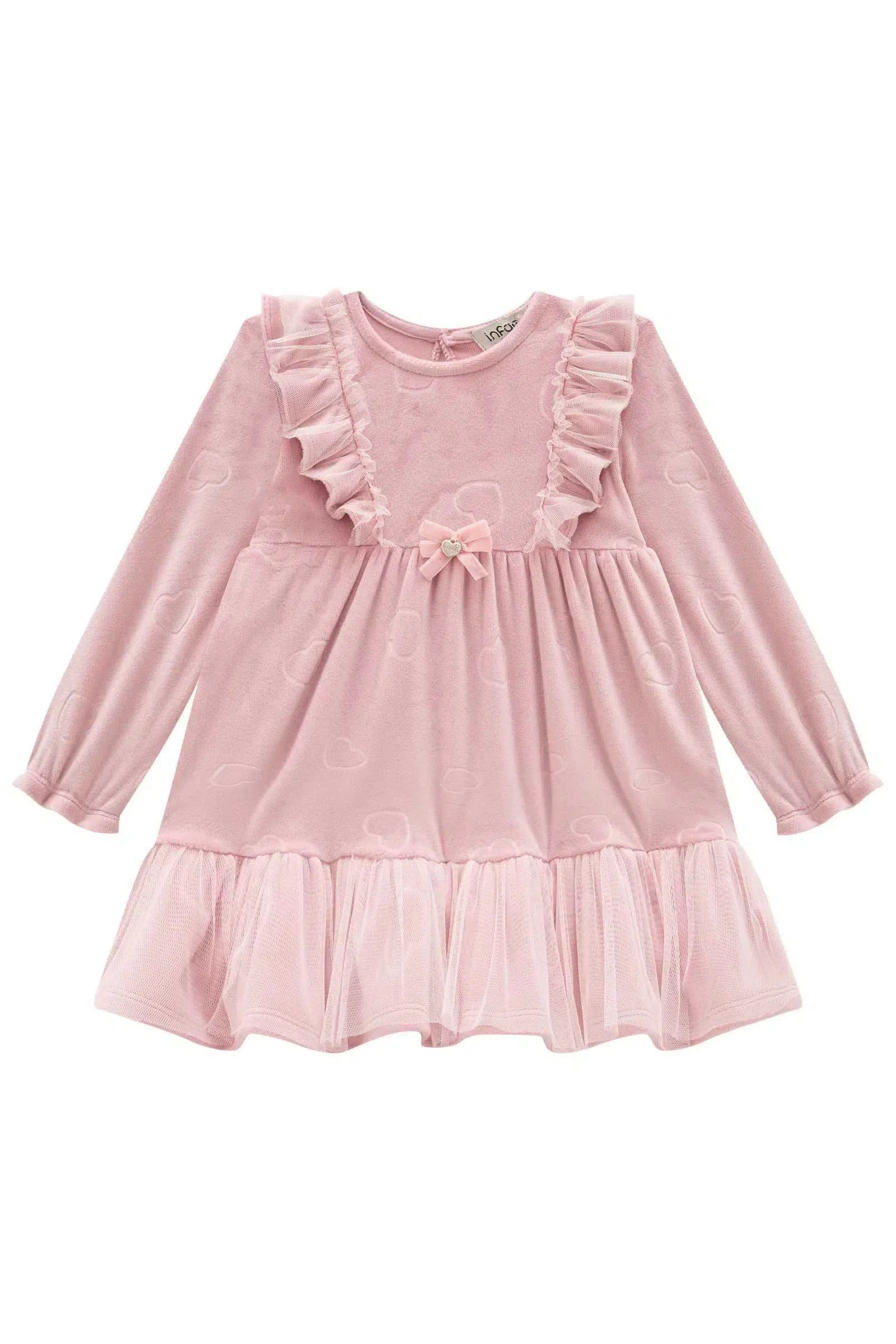 Vestido em Veludo Corações e Tule 80052 Infanti Bebê Menina