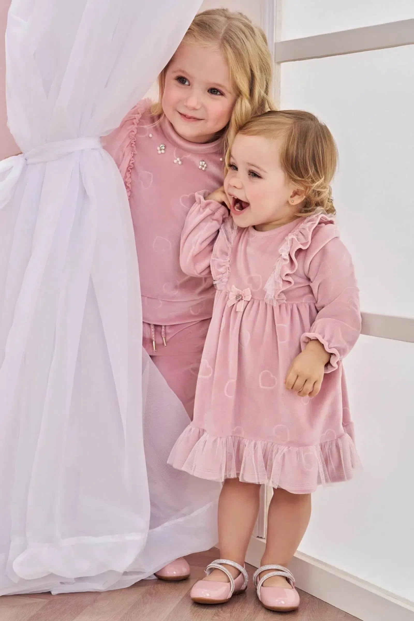 Vestido em Veludo Corações e Tule 80052 Infanti Bebê Menina