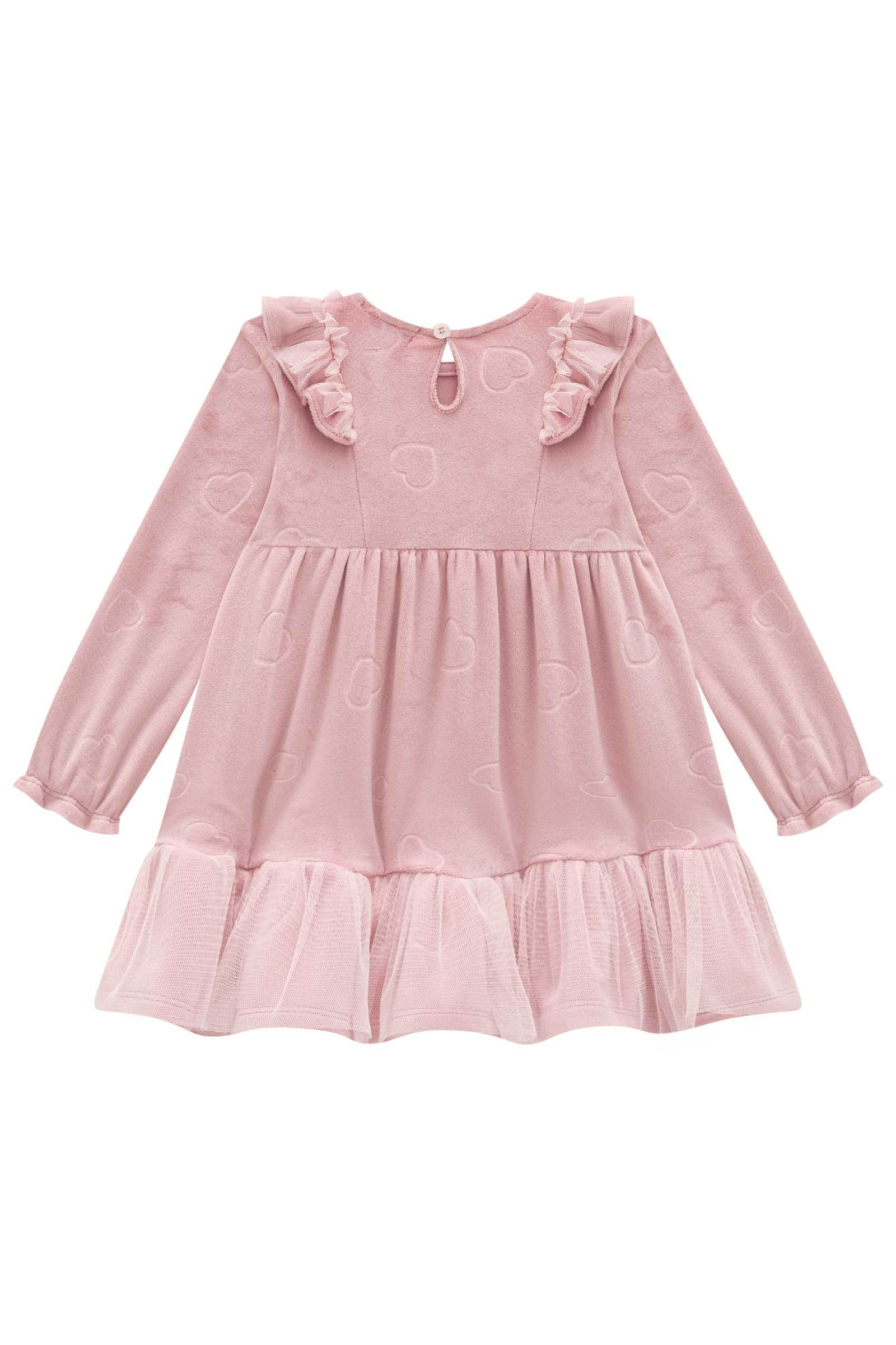 Vestido em Veludo Corações e Tule 80052 Infanti Bebê Menina