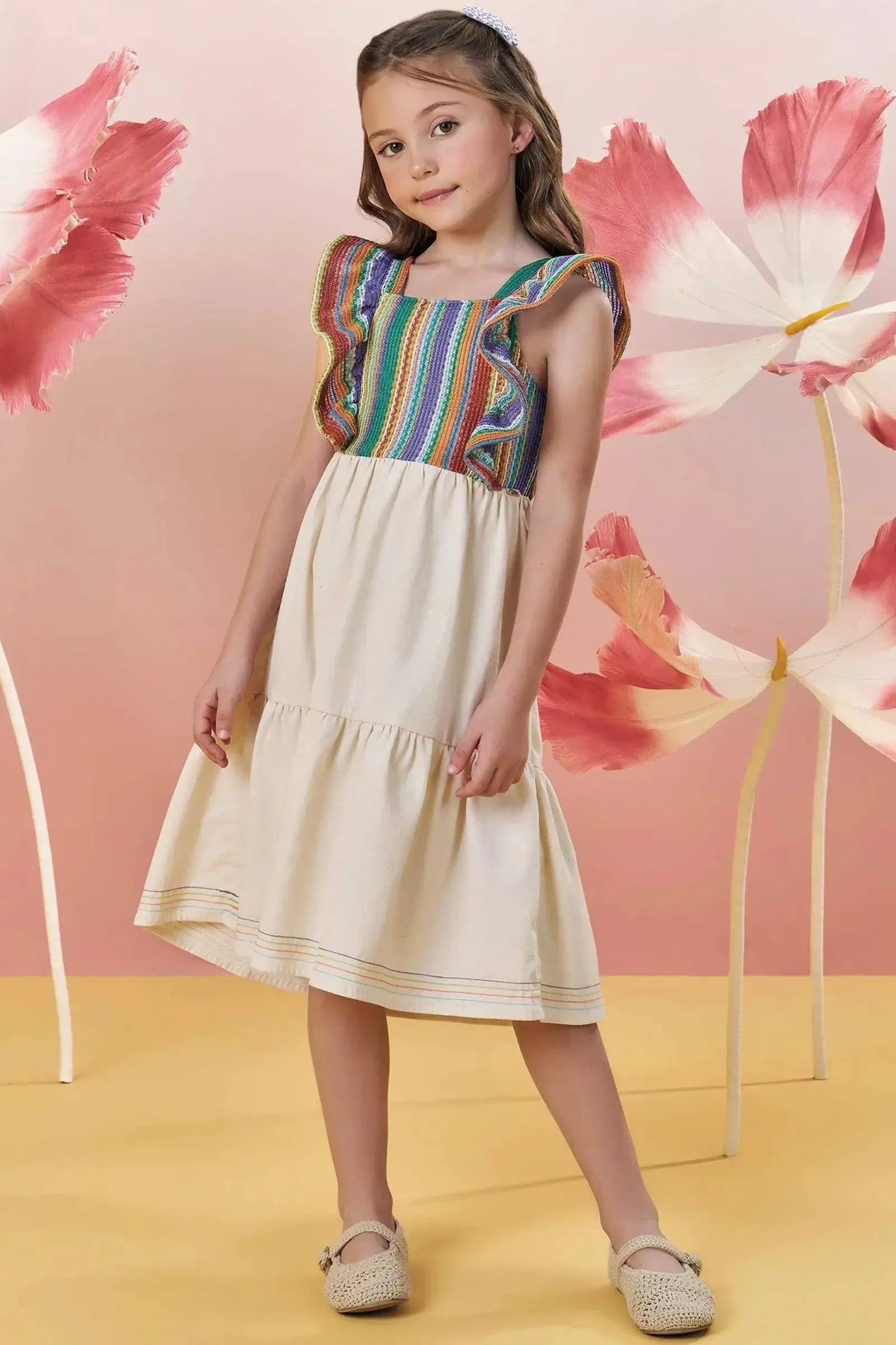 Vestido Midi em Malha Tricô e Linho com Elastano 85470 Infanti Infantil Menina