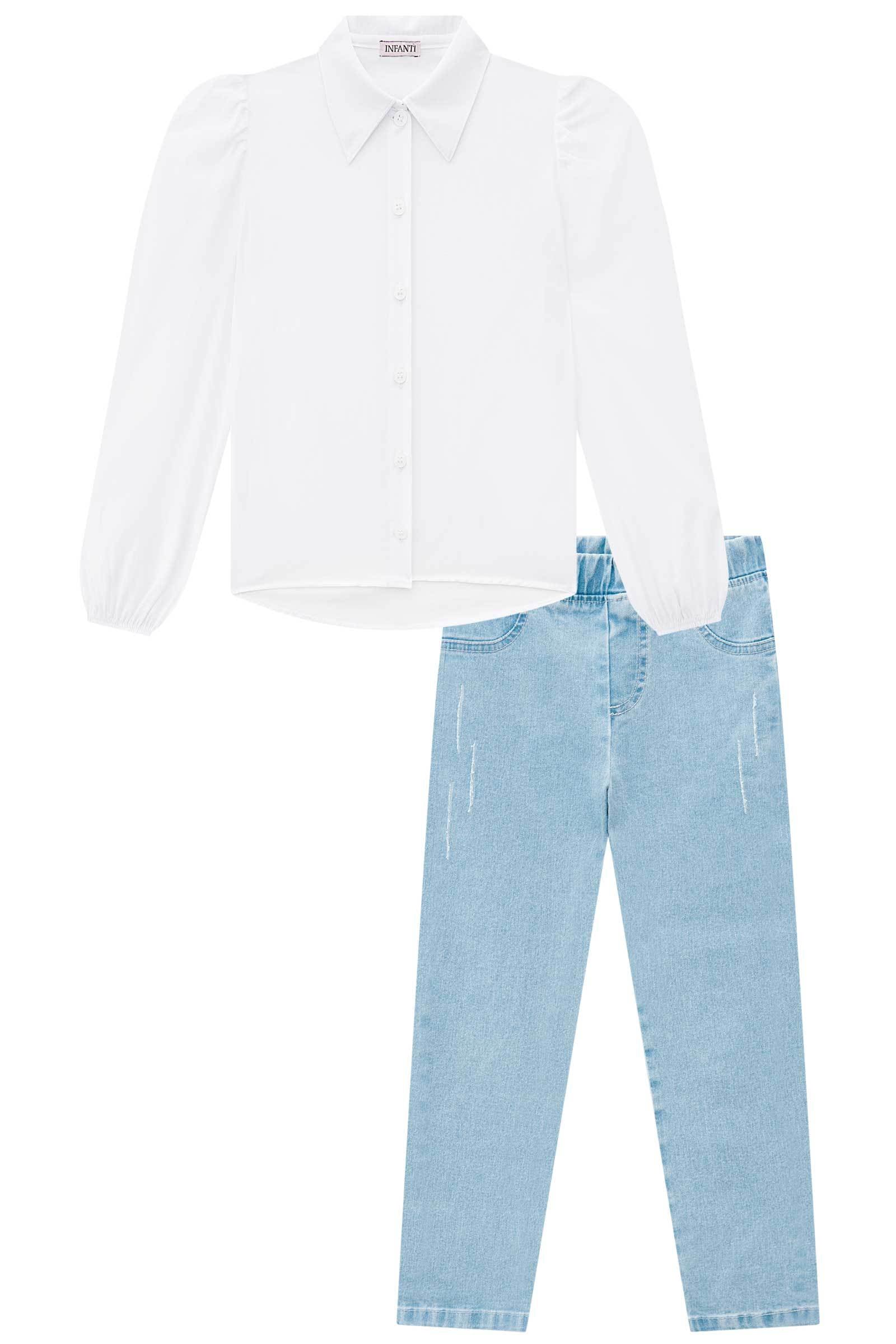 Conjunto de Camisa em Viscose com Calça em Jeans Bellini com Elastano 68761 Infanti